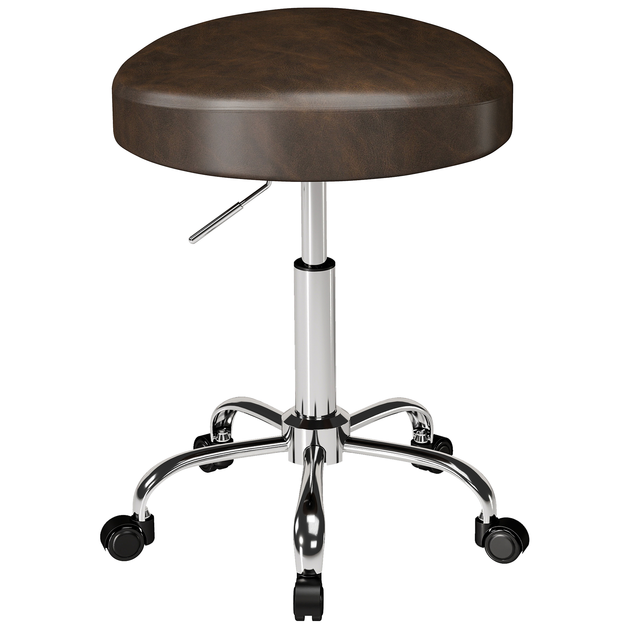 HOMCOM Drehhocker 360°, Kosmetik-Hocker mit gepolsterter Sitzfläche, höhenverstellbar, Kunstleder, Tragkraft 120 kg, 39 x 34.5 x 52-67.5 cm, Braun Aosom