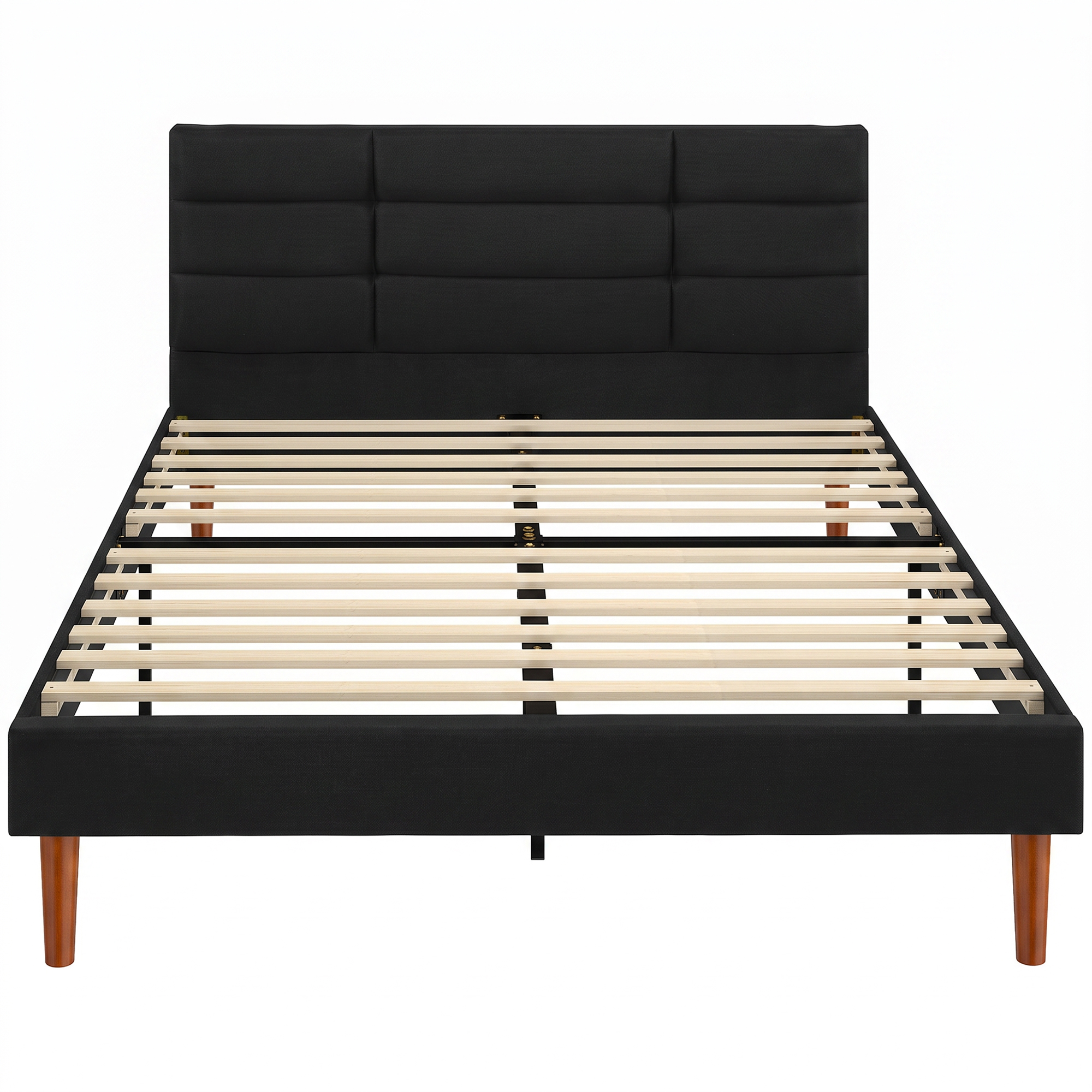 HOMCOM Bettgestell 140 x 200 cm mit Lattenrost, Doppelbett gepolstert in Leinenoptik, 9 robuste Füße, trägt 500 kg, kariertes Kopfteil, Stauraum unter dem Bett, geräuscharm, einfache Montage, Schwarz Aosom