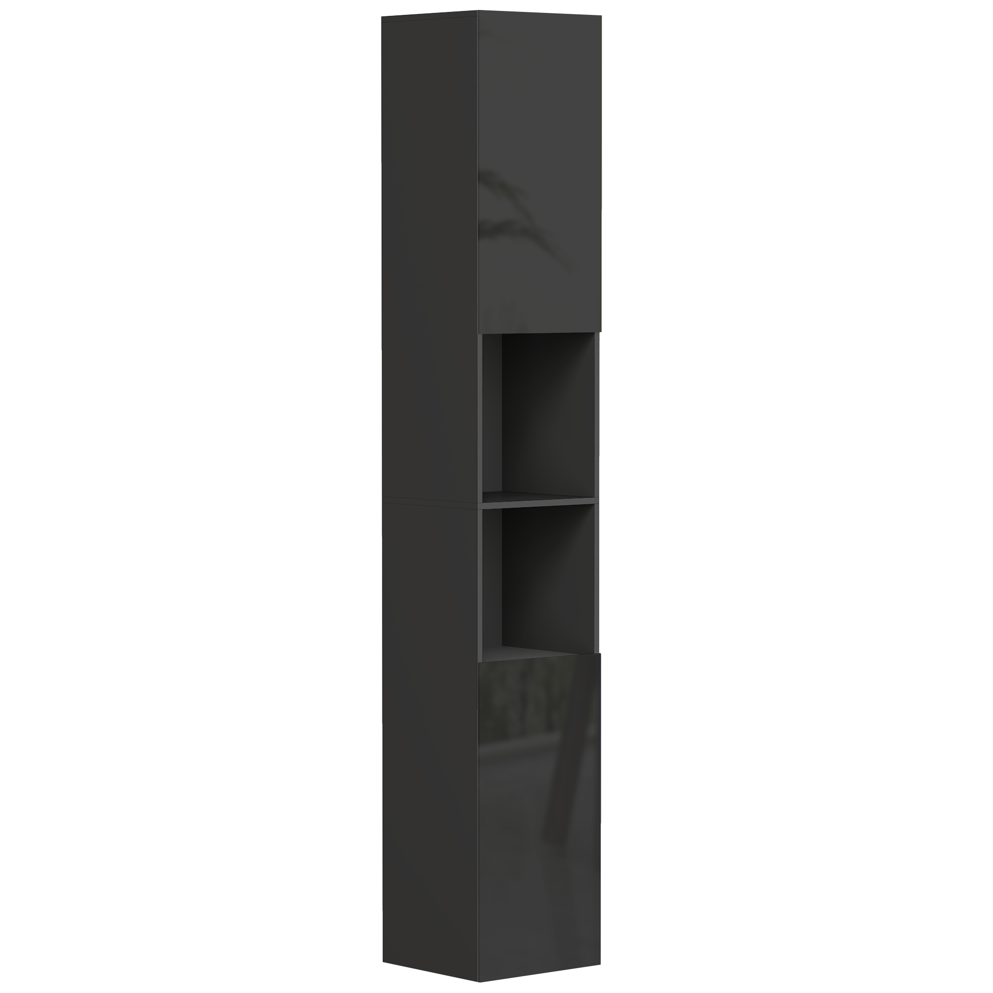 kleankin Bad-Hochschrank, hoher Aufbewahrungsschrank, glänzende Oberfläche, verstellbare Einlegeböden, 2 Schränke und 2 Nischen, Bad-Aufbewahrungsregal, 30 x 30 x 181,5 cm, schwarz   Aosom