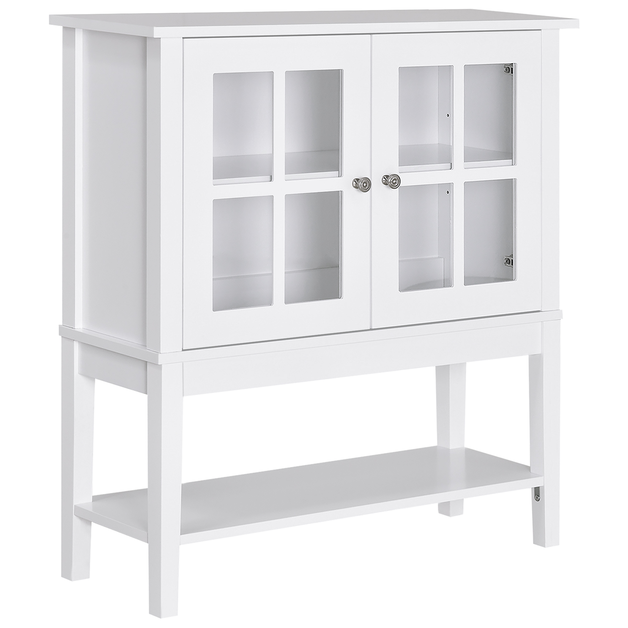 HOMCOM Modernes Küchen-Sideboard, Küchenschrank mit 2 Türen aus gehärtetem Glas, verstellbarer Innenboden, für Esszimmer, Wohnzimmer, 80x28x84 cm, Weiß   Aosom