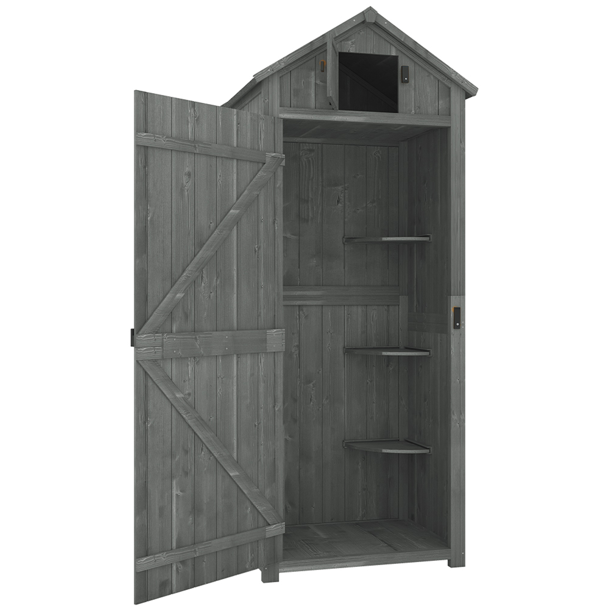 Outsunny Gartenschrank Holz gartenschrank wetterfest abnehmbare Eckregale Gekipptes Asphaltdach Verriegelte Türen 77x54,2x179cm Grau+Grün Aosom.de