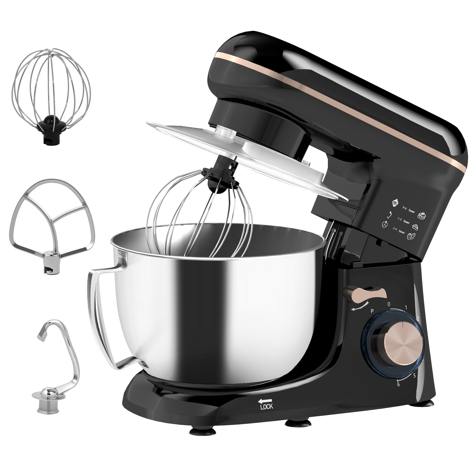 HOMCOM Küchenmaschine Knetmaschine mit 4,5L Edelstahlschüssel 1300W Teigmaschine mit 6+P Geschwindigkeit Küchenmixer mit Knethaken, Schneebesen, Rührer, Teigschaber, Eiertrenner, Spritzschutz Aosom