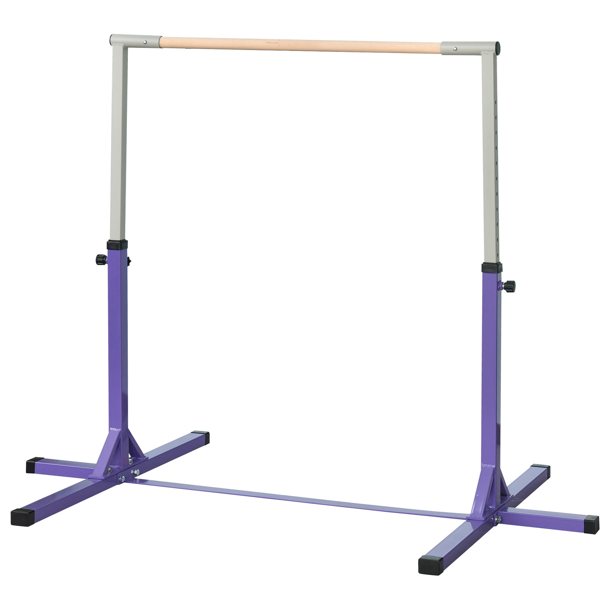 HOMCOM Bara de Gimnastica pentru Copii 3+ Ani cu Inaltime Reglabila, Otel si Lemn de Fag, Violet | Aosom Romania