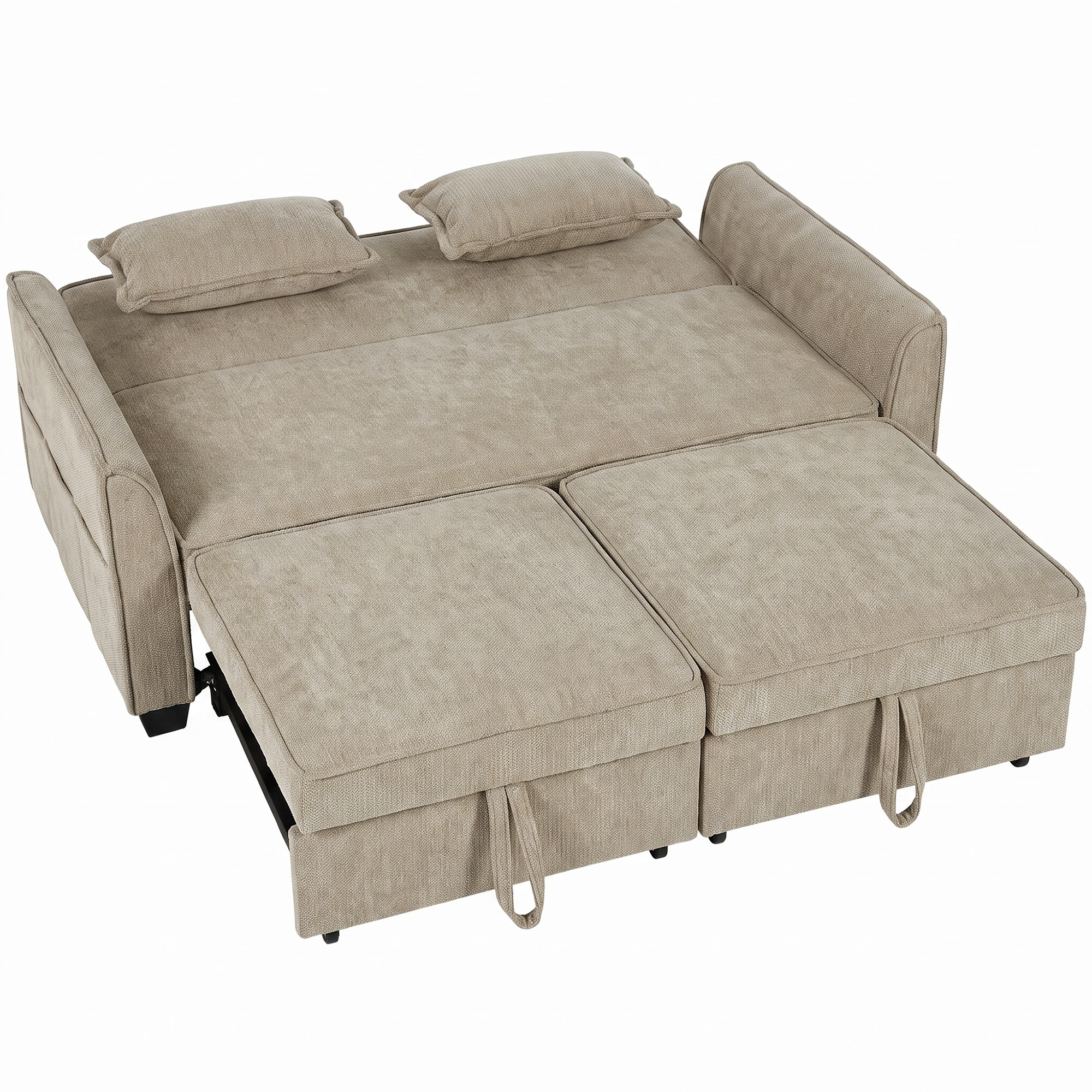 HOMCOM 4‑in‑1 2‑Sitzer-Schlafsofa, Eck-Schlafsofa aus Chenille 167 cm, verstellbare Rückenlehne, breite Sitzfläche, 2 Kissen, Seitentaschen, moderner Stil, für Wohnzimmer, Schlafzimmer, kleine Räume, Hellbraun Aosom