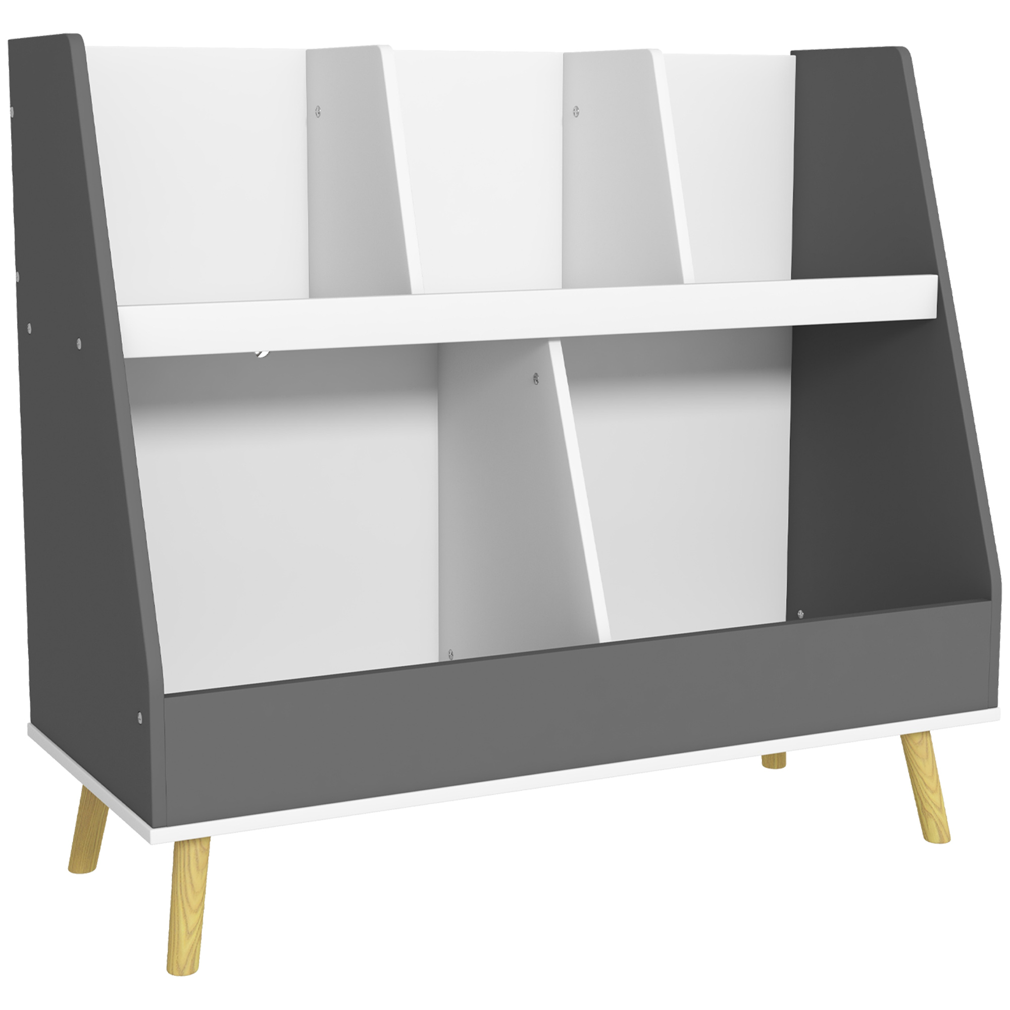HOMCOM Raft de Depozitare pentru Jucarii, Raft in 2 Niveluri pentru Jucarii cu 5 Compartimente, 80x34x72.5 cm, Gri | Aosom Romania