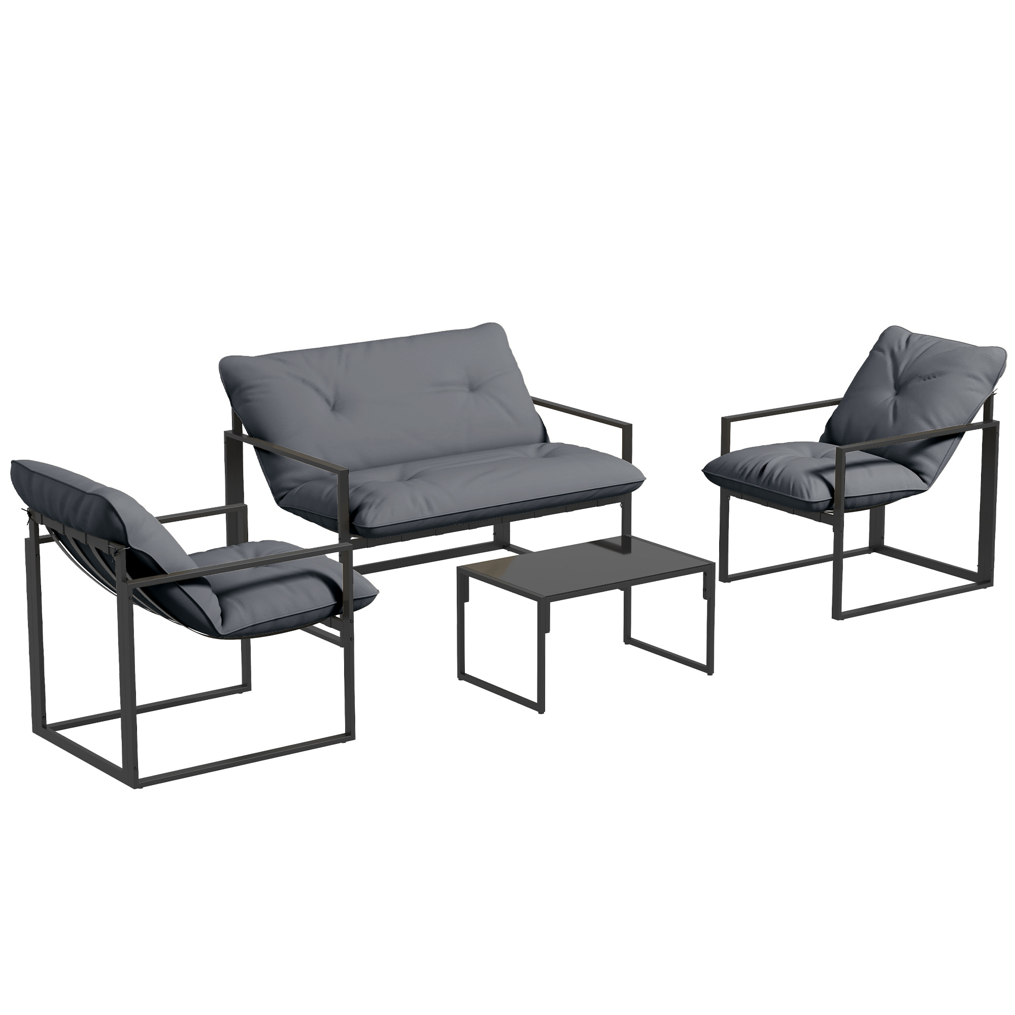 Outsunny Set Mobilier de Exterior cu Masuta din Sticla, Canapea, 2 Fotolii si Perne, Gri | Aosom Romania