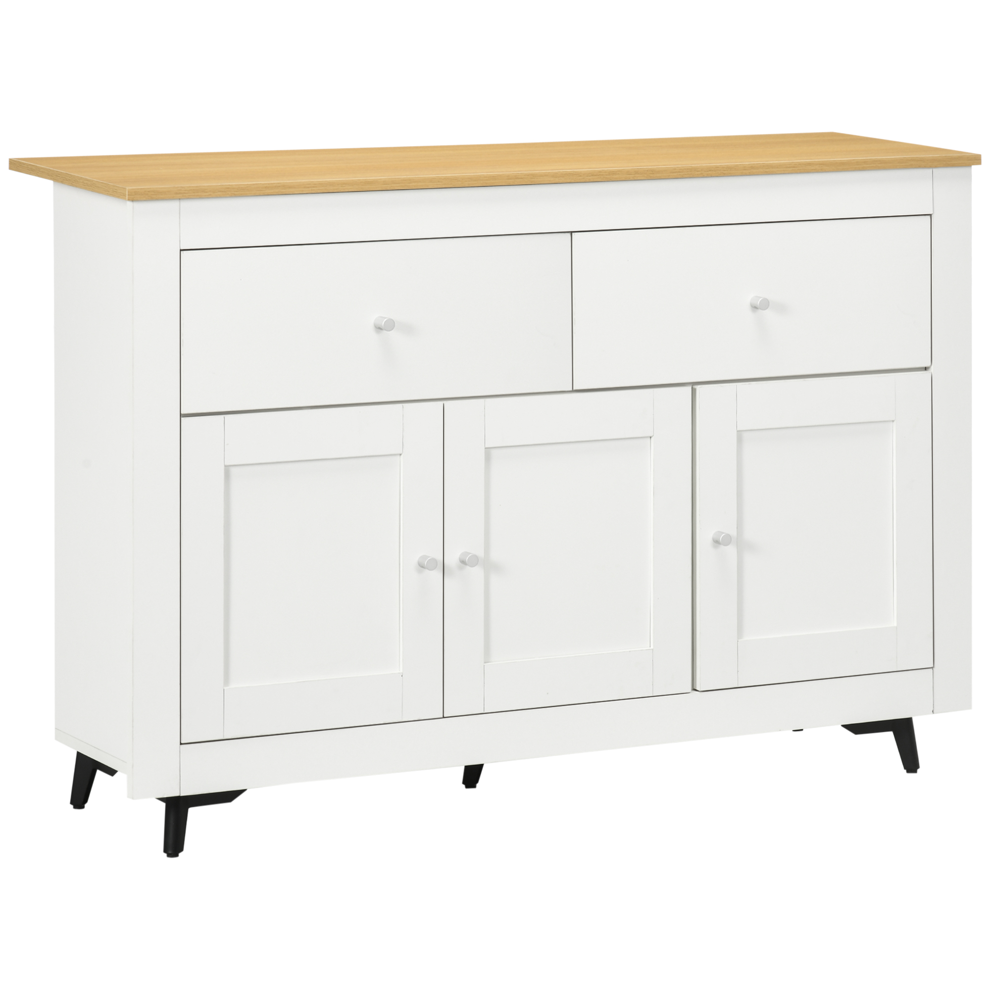 HOMCOM Bufet bucătărie cu 2 sertare 3 uși și raft reglabil pentru bucătărie sufragerie living 117 x 35 x 80 cm alb | Aosom Romania