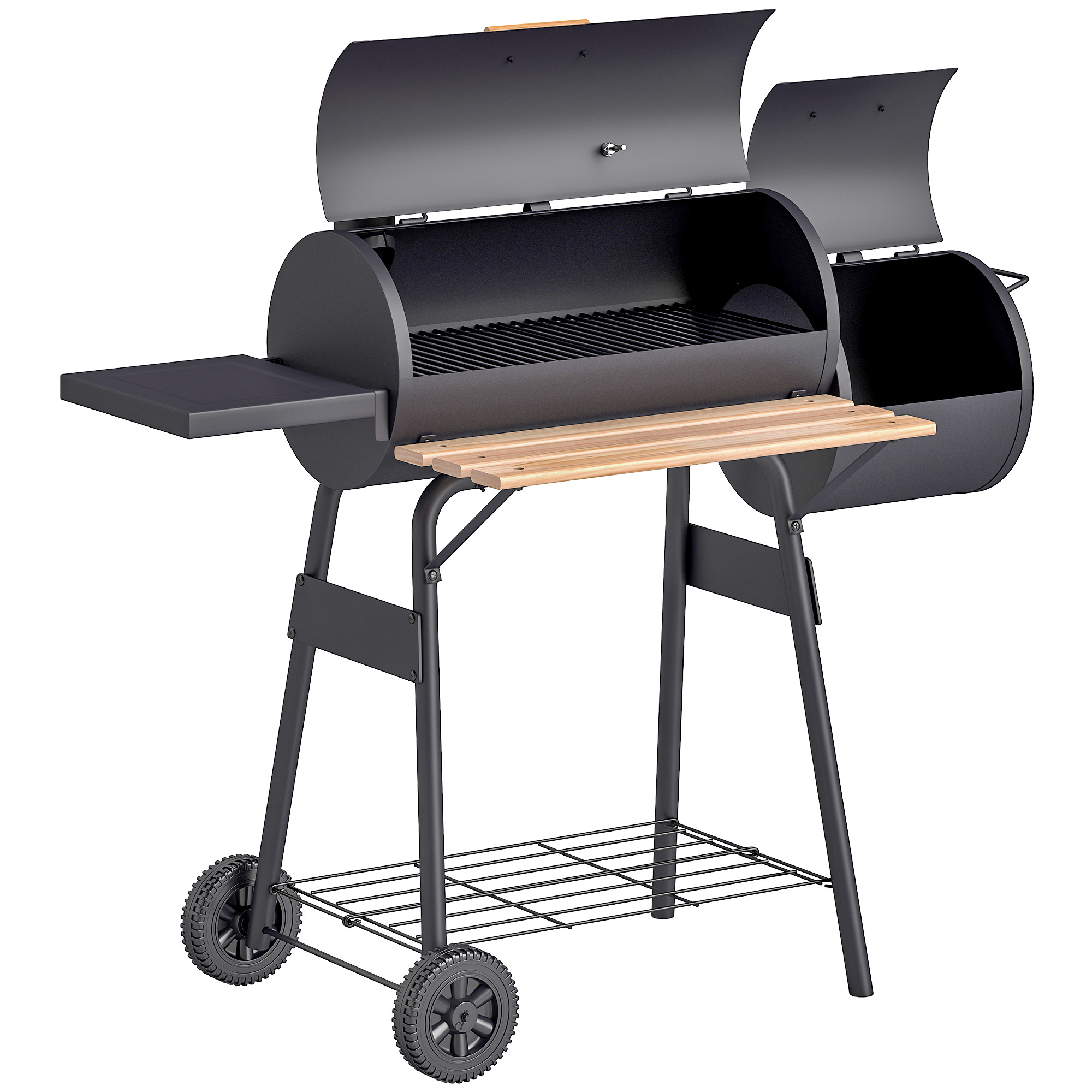 Outsunny® Smoker Grill BBQ Holzkohlengrill Grillwagen mit 2 x Brennkammer Schornstein Aosom