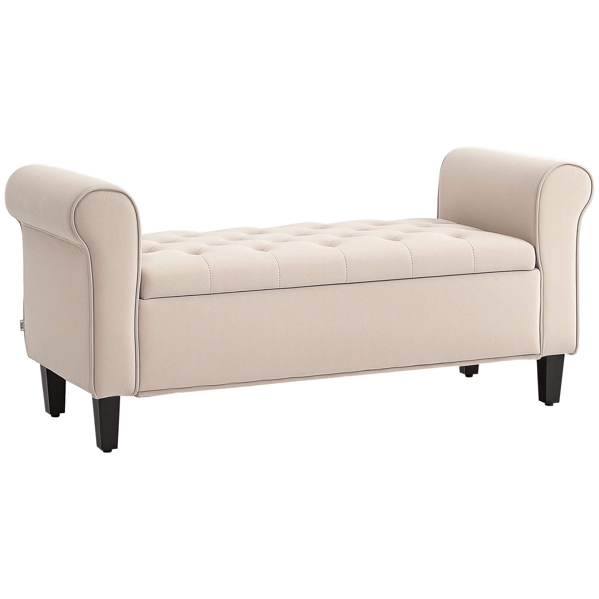 HOMCOM Sitzbank mit Stauraum Polsterbank mit Samt-Bezug, Armlehne Bettbank mit Holzbeinen, Schuhbank für Schlafzimmer, Wohnzimmer, Flur 126 x 48,5 x 57 cm Beige Aosom