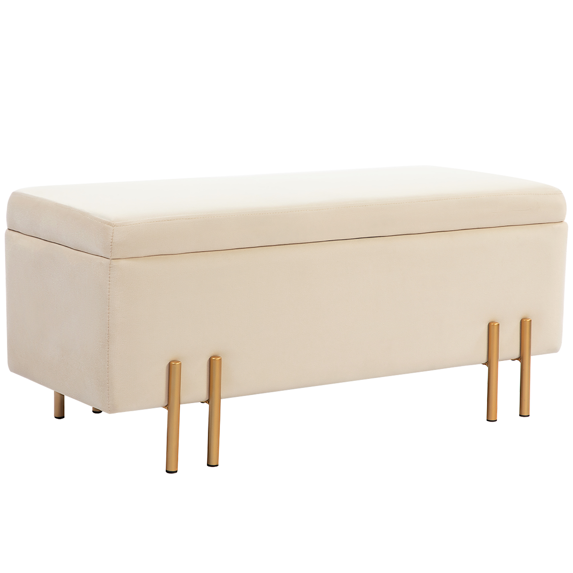 HOMCOM Sitzbank mit Stauraum Polsterbank mit Samtoptik, Sitztruhe mit Holzbeine, Truhenbank für Wohnzimmer Schlafzimmer Flur 100 x 40 x 42 cm, Beige Aosom