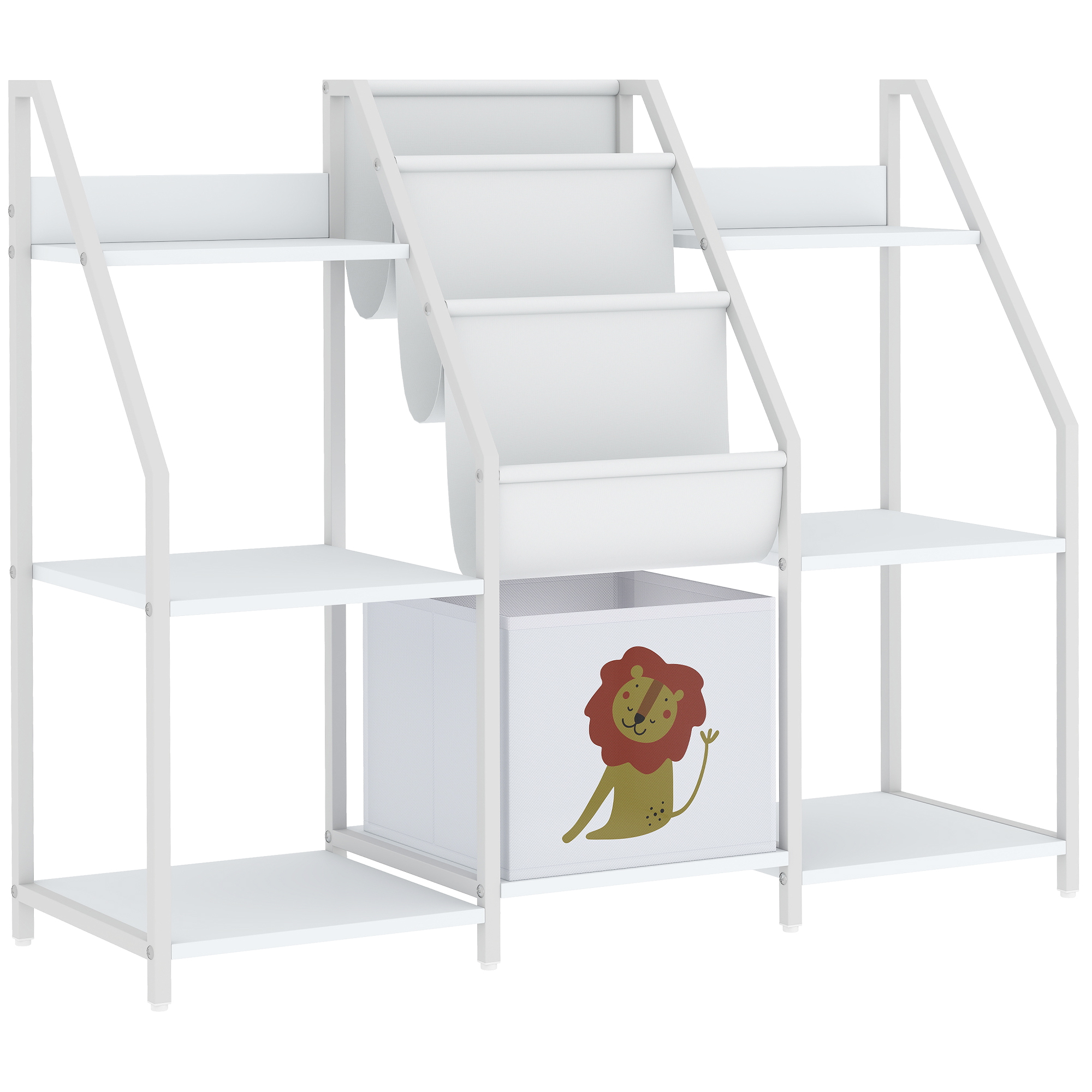 AIYAPLAY Biblioteca si Organizator de Jucarii pentru Copii, Metal, PAL, 93 x 30 x 76 cm, Alb | Aosom Romania