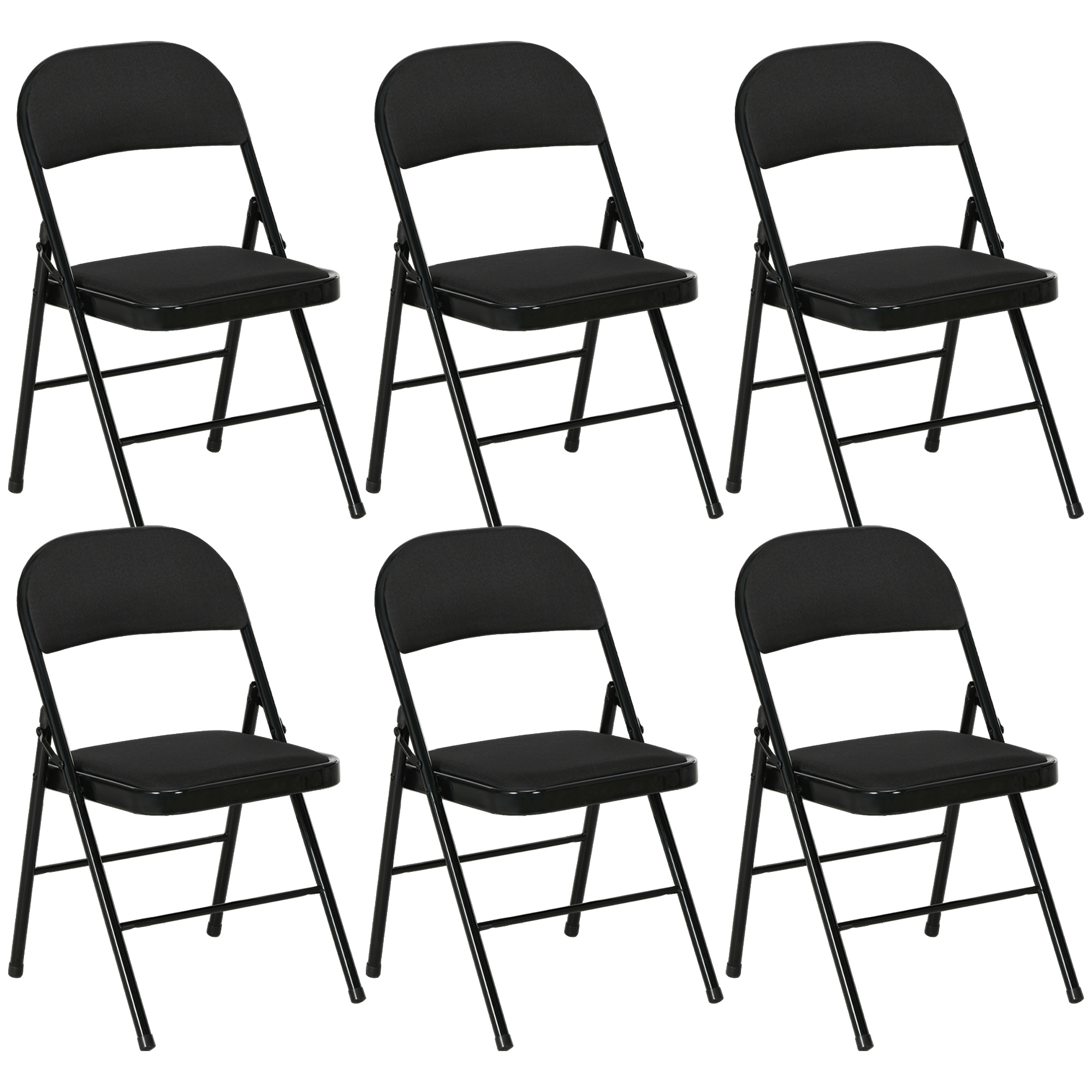 HOMCOM 6er Set Klappstuhl Campingstuhl mit Gepolsteter Rückenlehne, Klappbar Bürostuhl mit Stahlrahmen, Küchenstuhl mit Polster bis 120 kg belastbar für Gäste, Büro, Camping, Schwarz Aosom