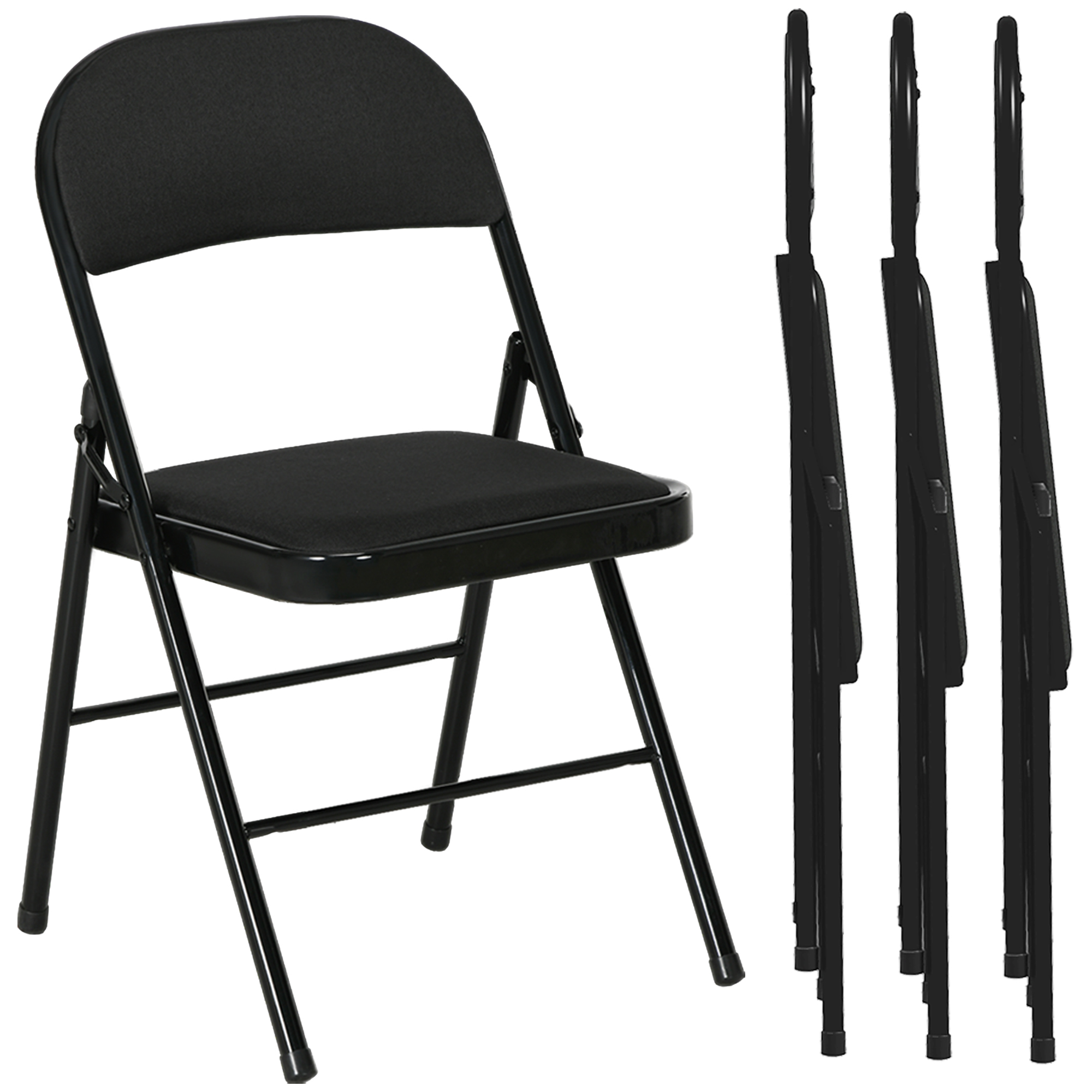 HOMCOM 4er Set Klappstuhl Campingstuhl mit Gepolsteter Rückenlehne, Klappbar Bürostuhl mit Stahlrahmen, Küchenstuhl mit Polster bis 120 kg belastbar für Gäste, Büro, Camping, Schwarz Aosom