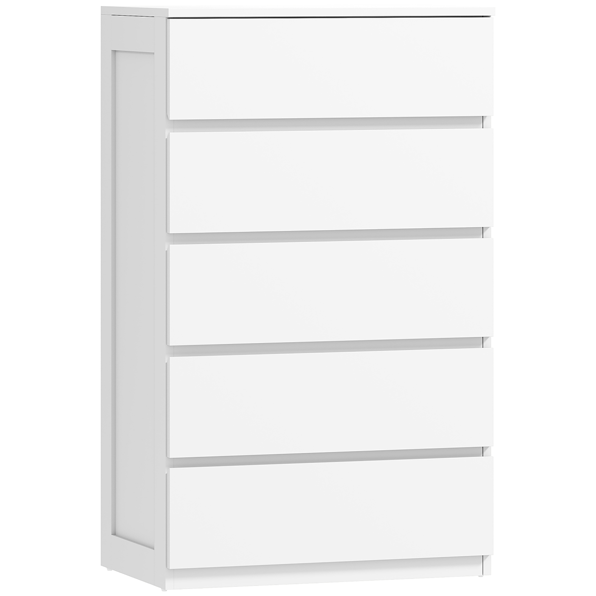 HOMCOM Cufăr cu 5 Sertare pentru Dormitor Organizator Depozitare cu Glisiere Metalice și Canelură Cufăr Alb Ideal pentru Spațiu și Stil | Aosom România