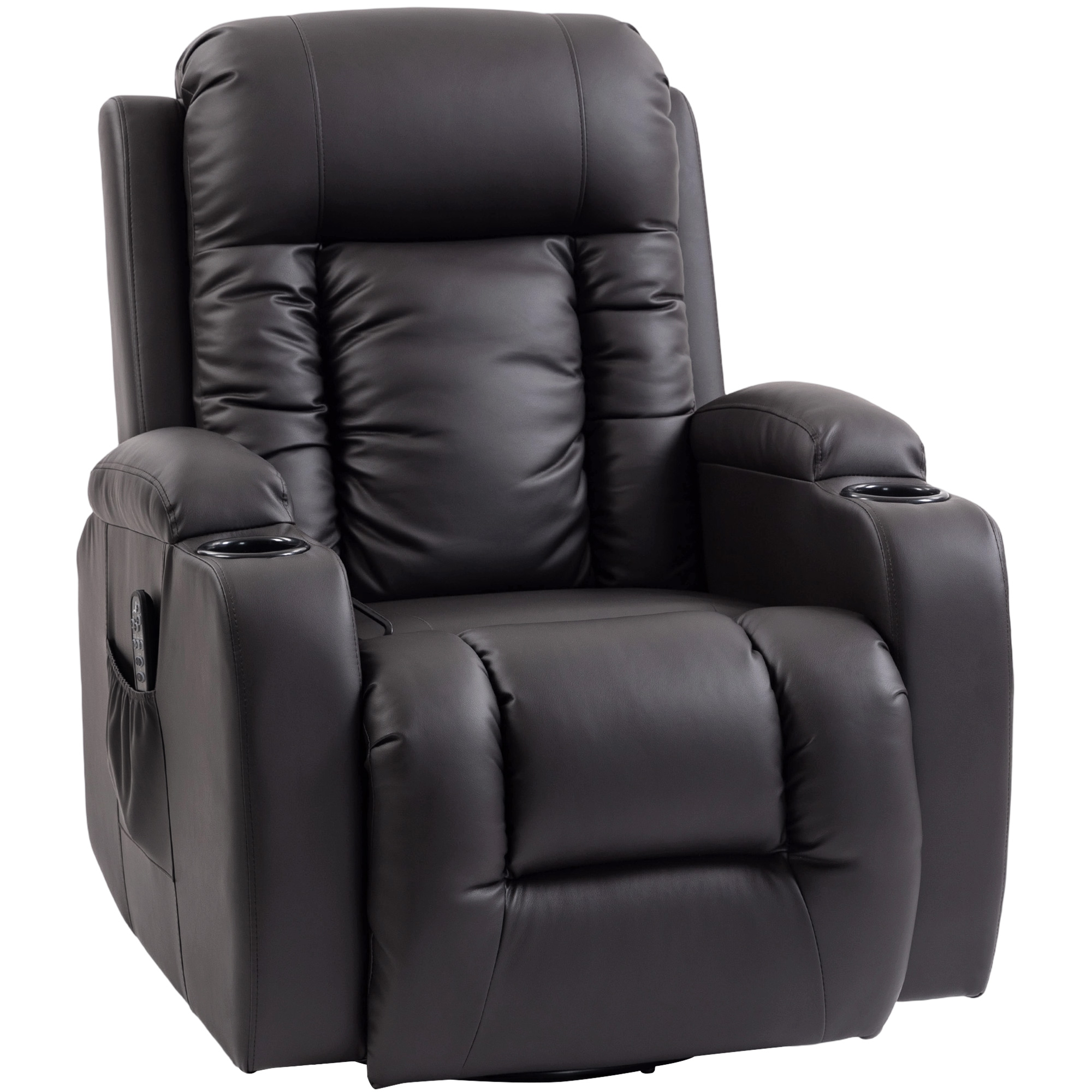 HOMCOM Relaxsessel verstellbar Massagesessel mit Liegefunktion, Heizung, Drehbar Fernsehsessel mit Wippfunktion, Becherhalter, Seitentasche, Timer, Kunstleder für Wohnzimmer Dunkelbraun Aosom