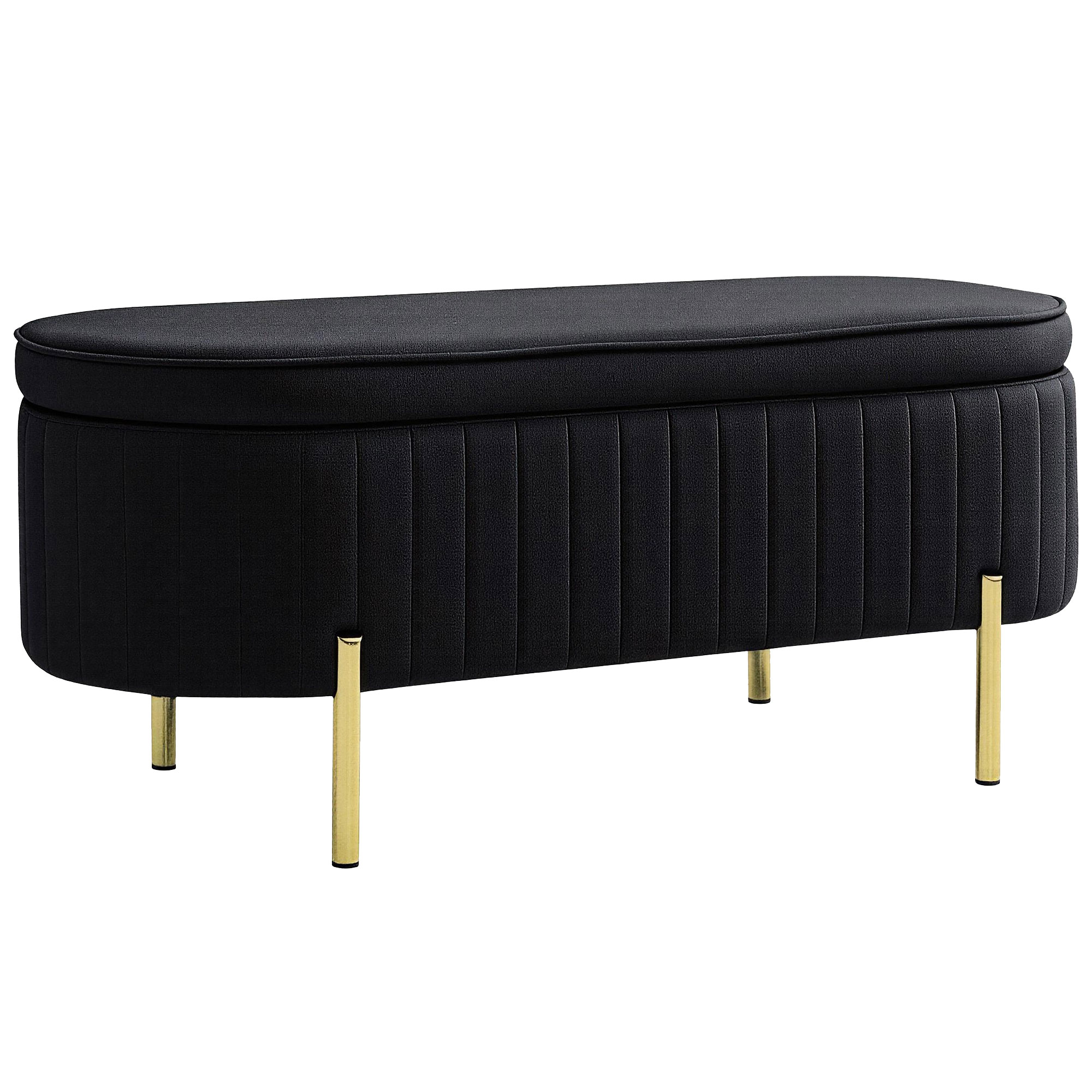 HOMCOM Banca de Depozitare Ovala 72L cu Capac Rabatabil, din Catifea si Lemn, 108 x 44 x 43,5 cm, Negru | Aosom Romania