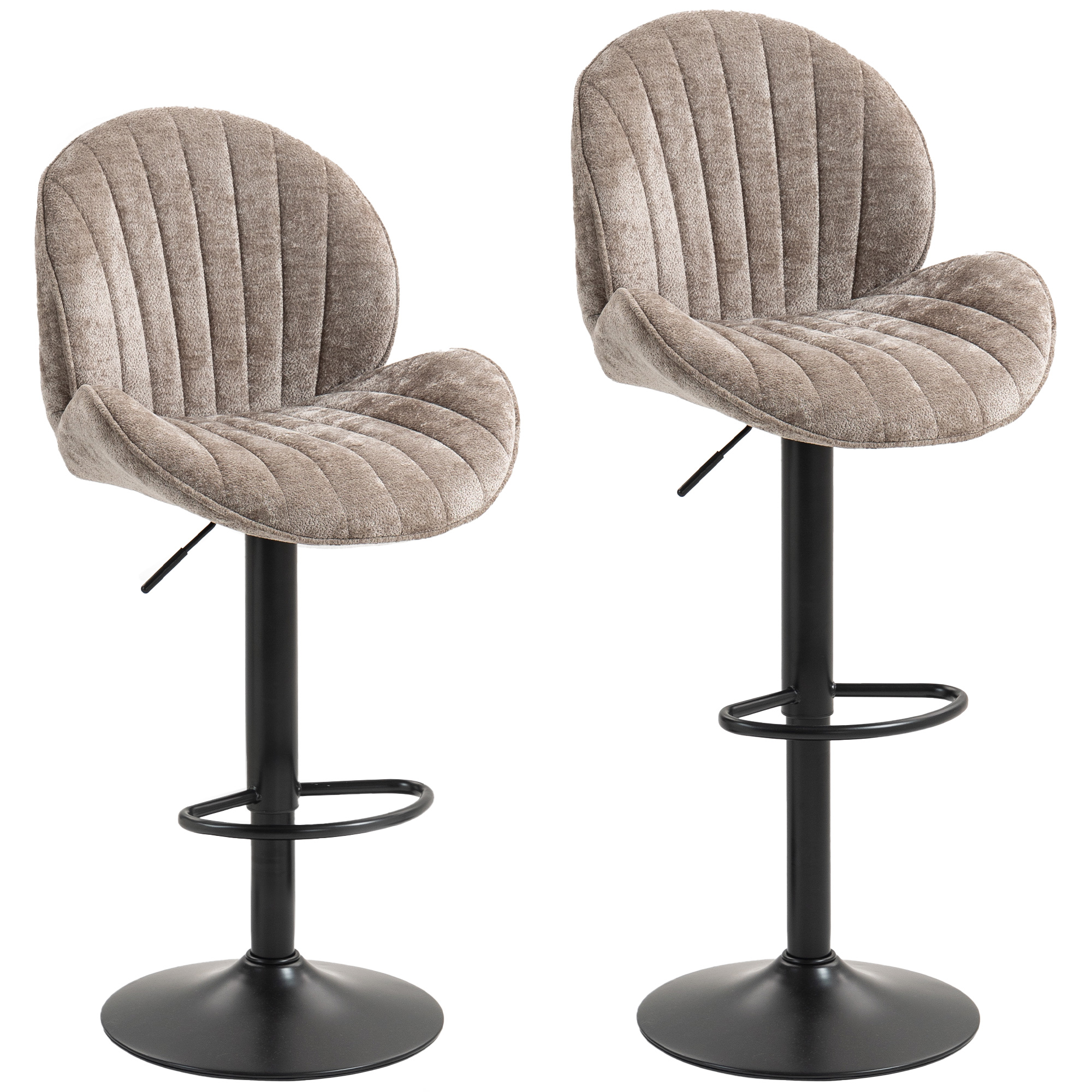 HOMCOM Barhocker 2er Set Höhenverstellbar Drehbar Tresenhocker Barstuhl mit Rückenlehne und Fußstütze, Rutschfest Hocker mit Chenille-Optik, Braun Aosom