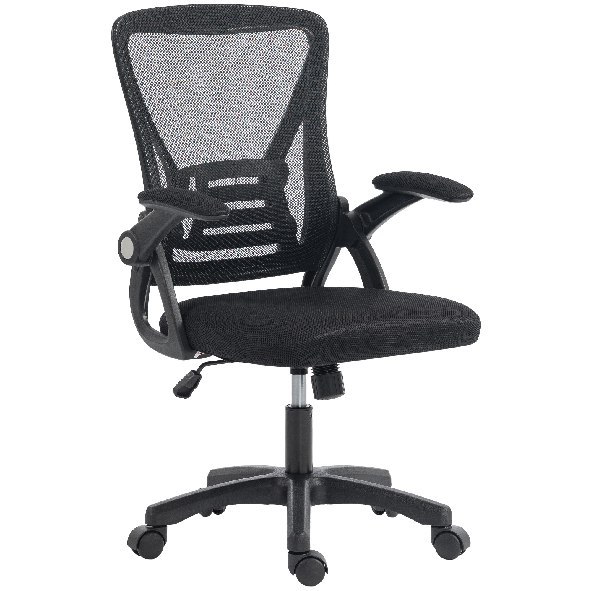 HOMCOM Bürostuhl Ergonomischer Schreibtischstuhl mit Hochklappbaren Armlehnen, Höhenverstellbarer Drehstuhl mit Lendenwirbelstütze, Netzbespannung, Computerstuhl, Schwarz Aosom