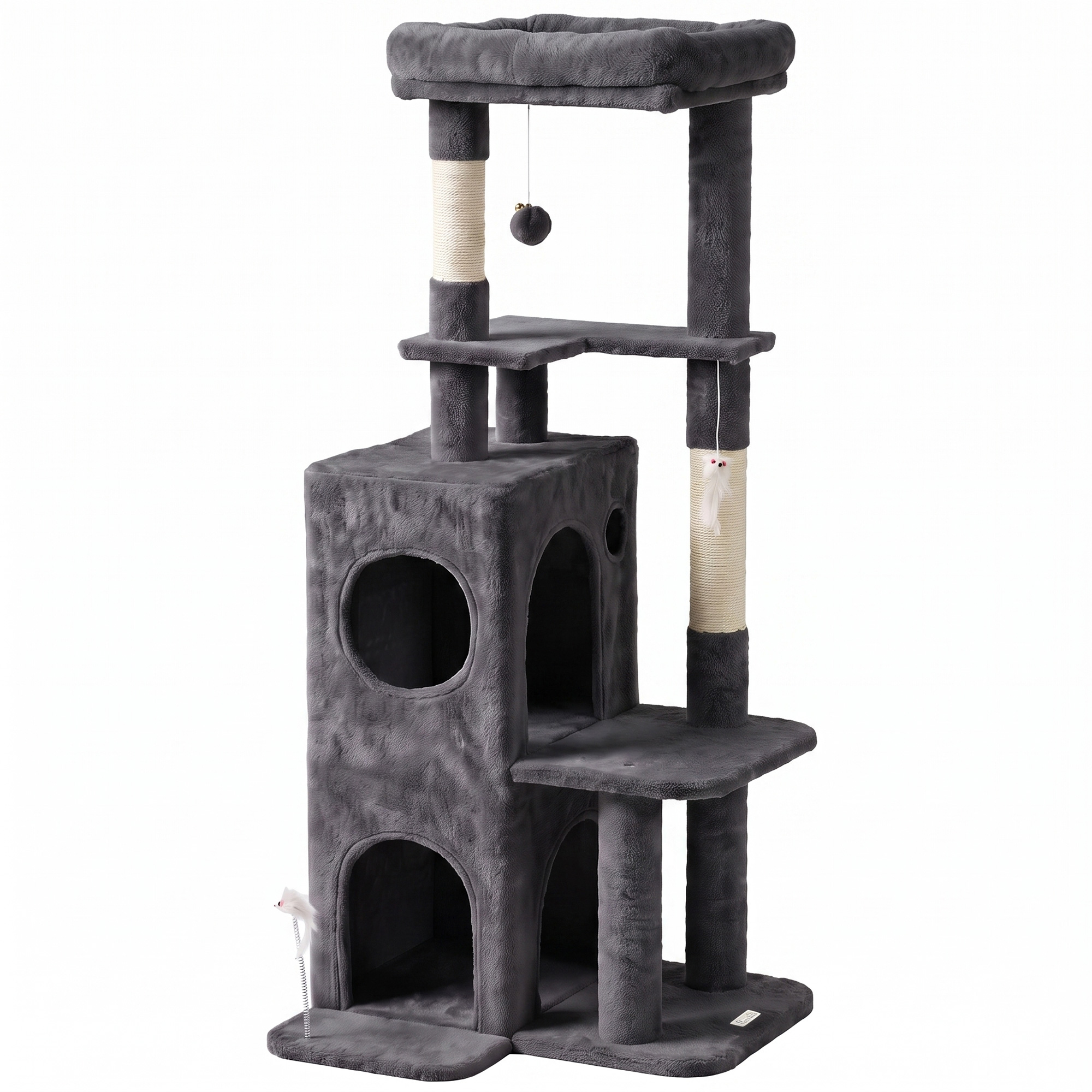 PawHut Krabpaal 132 cm met kattenhol, sisalpalen en groot platform, meerlaags, voor middelgrote katten tot 6 kg