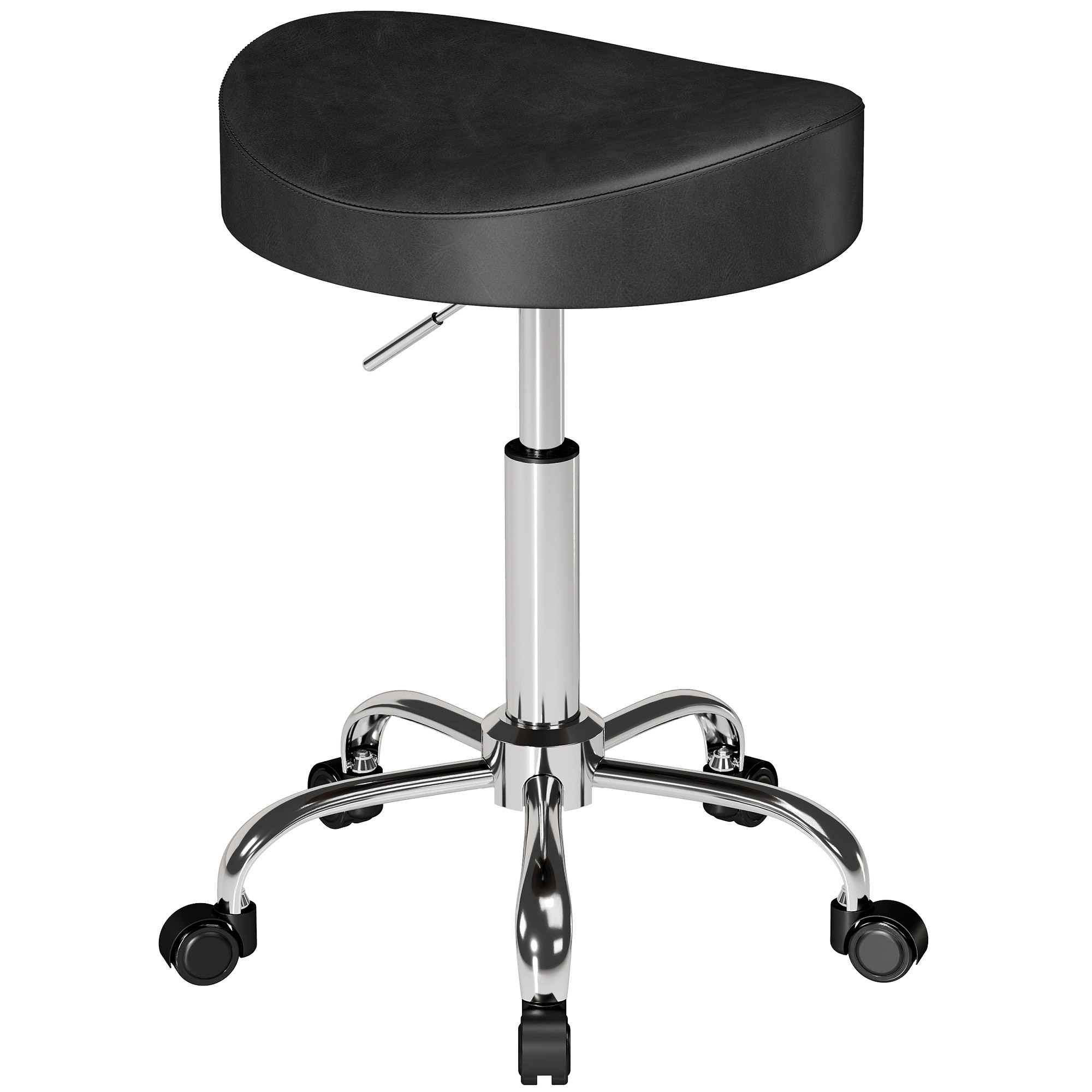 HOMCOM Rollhocker, höhenverstellbarer Drehhocker mit Kunstlederbezug und gepolstertem Sitz, für Studio, Büro, Klinik, Schlafzimmer, 33,5x35x51-66,5 cm, Schwarz Aosom