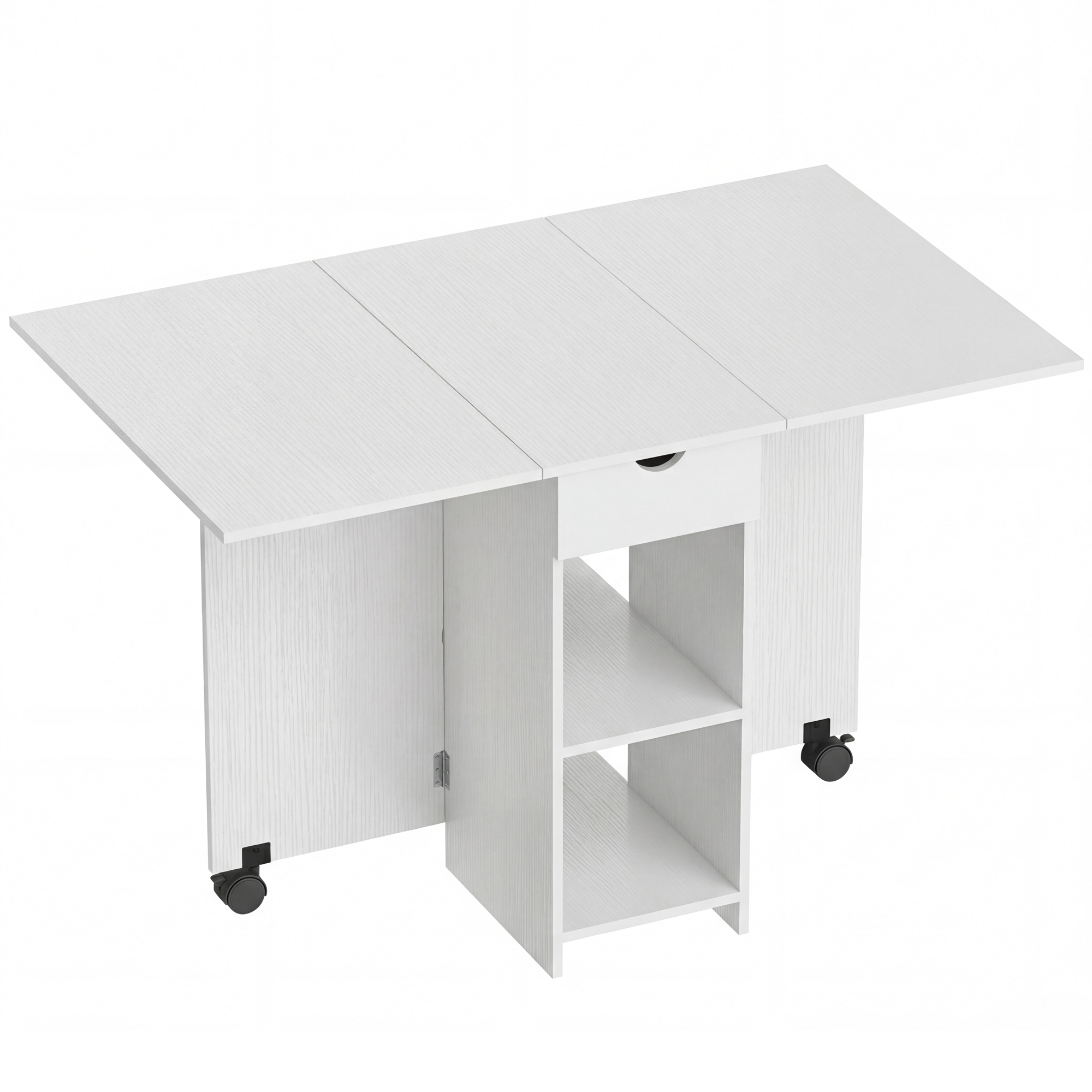 HOMCOM Klapptisch Esszimmer Klappbarer Küchentisch mit Rollen Klappflügel Schublade und Regale für 2-4 Personen 120x72x75 cm Weiß   Aosom