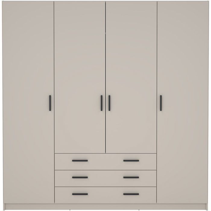Armoire VEGA - Décor Cachemire - 4 portes + 3 tiroirs - L 195,5 x P 49,8 x H 200,4 cm