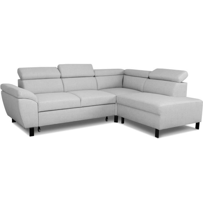 Canapé d'angle convertible - 4 personnes - STAN - Tissu Souris - 3 tétieres - Réversible