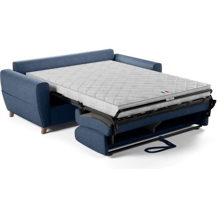 Canapé convertible express 3 places SKY - Tissu Bleu - matelas 14cm