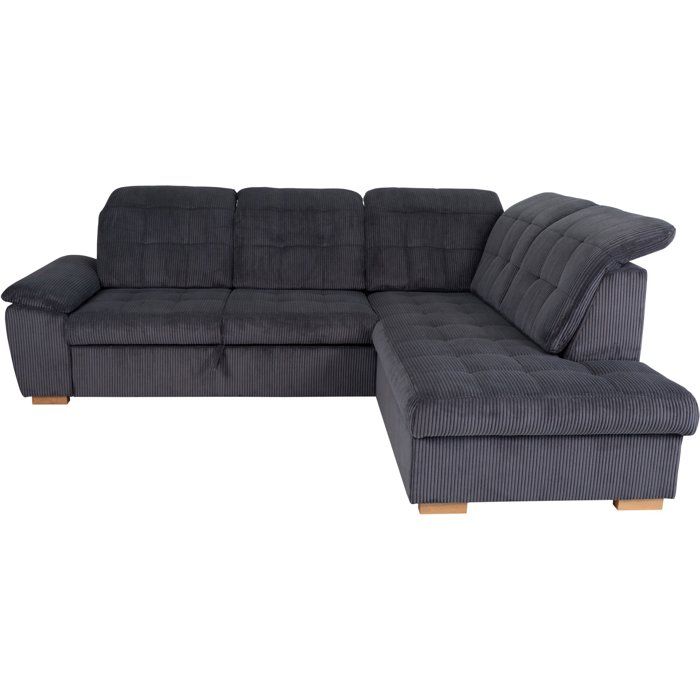 Canapé d'angle convertible - BUNNY - Velours côtelé Anthracite - Coffre