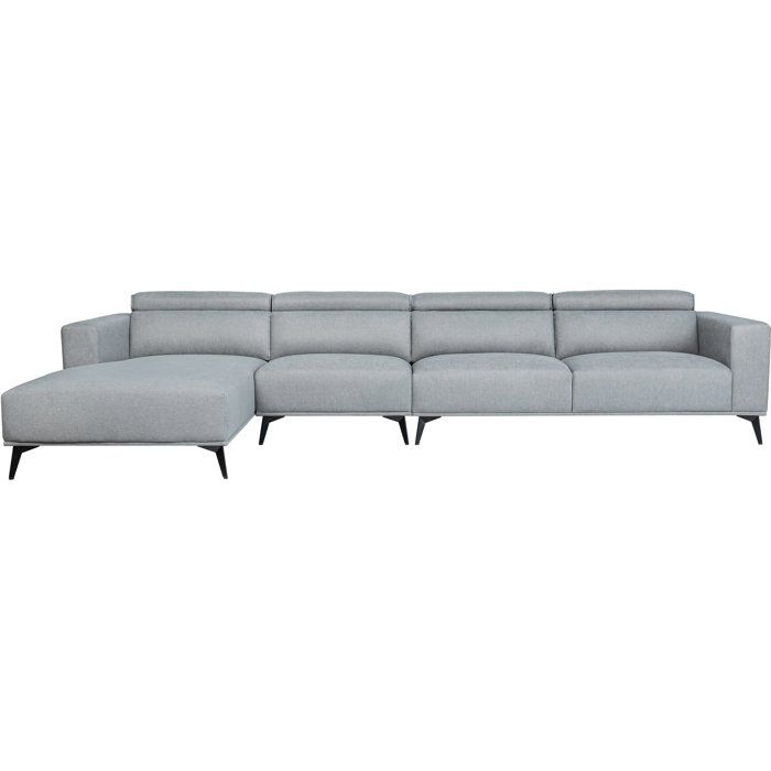 Canapé d'angle modulable - 4 places - LEONIE - Tissu Gris clair - Tetieres ajustables
