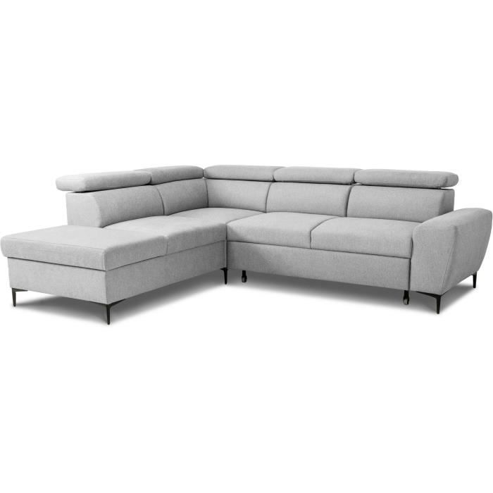 Canapé d'angle convertible réversible avec coffre - 5 places - KASIMIR - Tissu gris - 258 x 79/