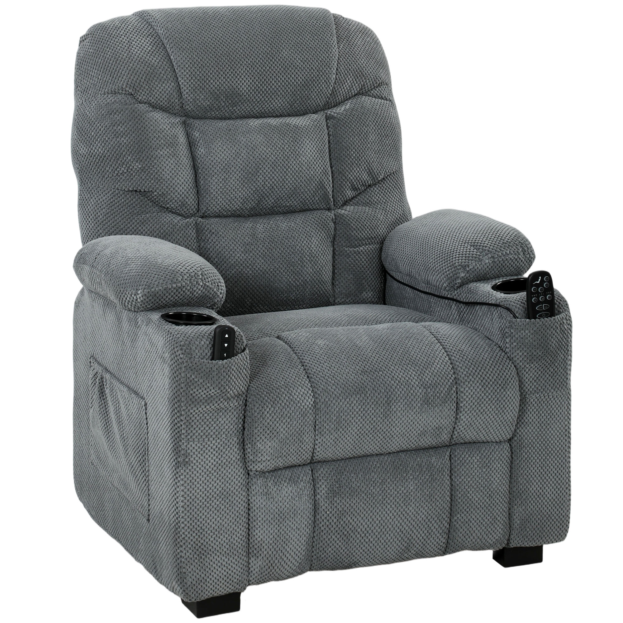 HOMCOM Fauteuil relax électrique avec massage & chaleur, moteur silencieux et fonction mémoire, Gris foncé