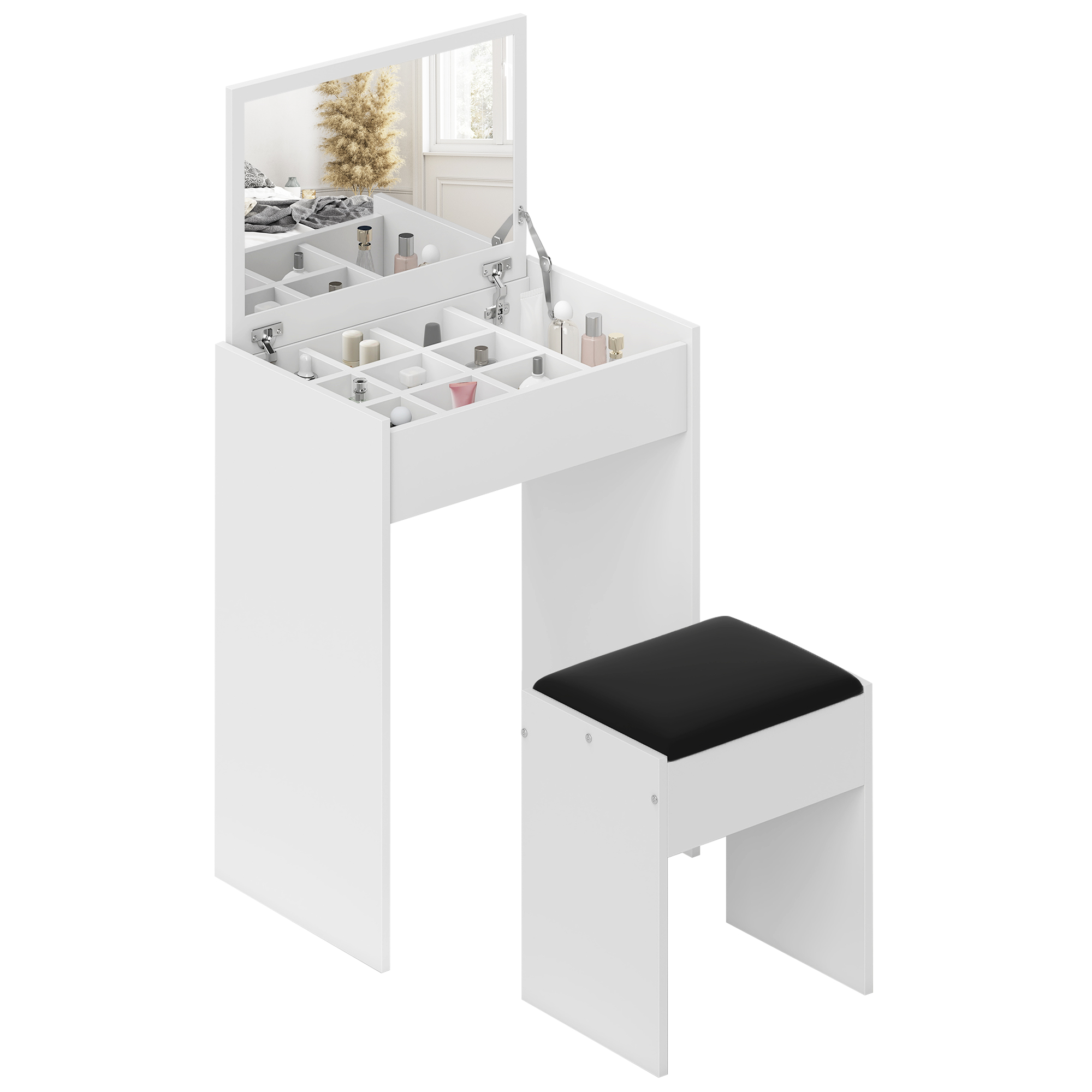 HOMCOM Dressing Table with Padded Stool, Flip-up Mirror Dresser, Multi-purpose Vanity Set, White Aosom UK