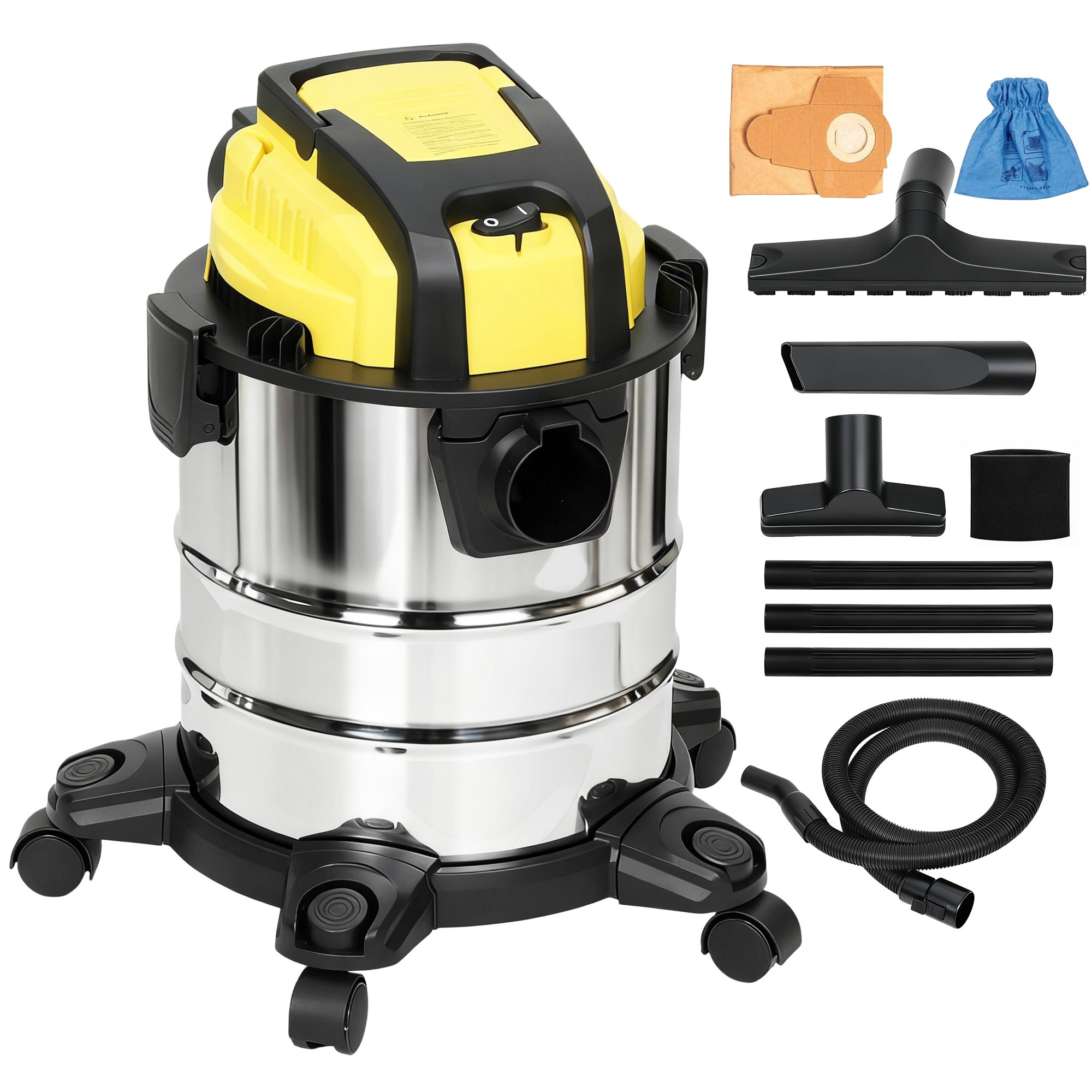 Homcom Yellow Wet And Dry Vacuum Cleaner, 1200W 20L Wet & Dry Vacuum Cleaner W/ Blower, Triple Filters For Workshop, Home, Carpet