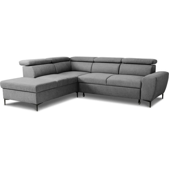 Canapé d'angle convertible réversible avec coffre - 5 places - KASIMIR - Tissu anthracite - 258 x 79/