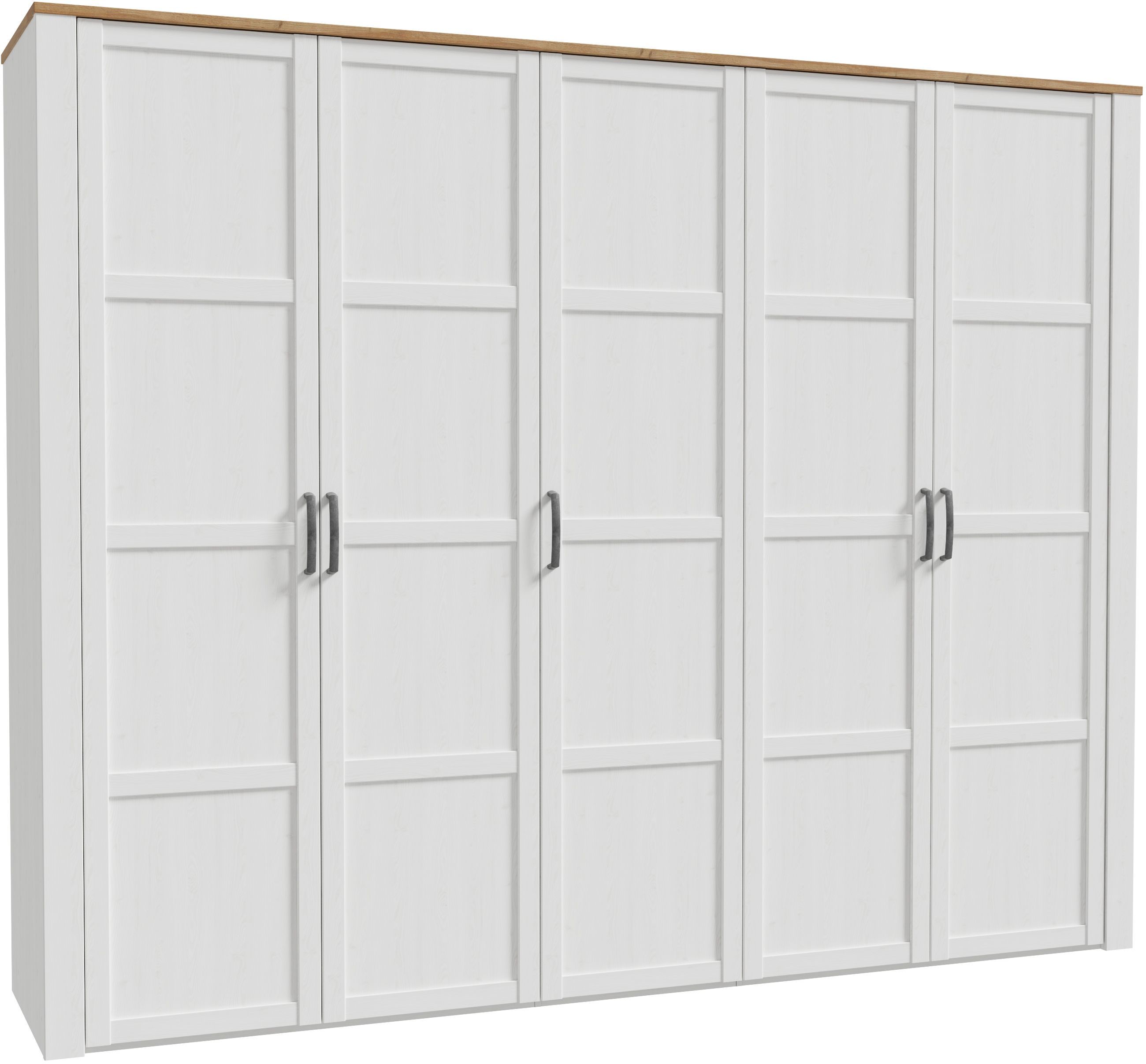 Armoire de chambre - BOHOL - Décor Chene blanchi - 5 portes battantes - L265,6 x P59,6 x H214 cm