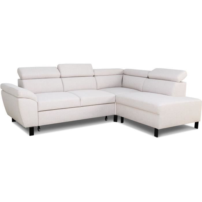 Canapé d'angle convertible - 4 personnes - STAN - Tissu Beige - 3 tétieres - Réversible
