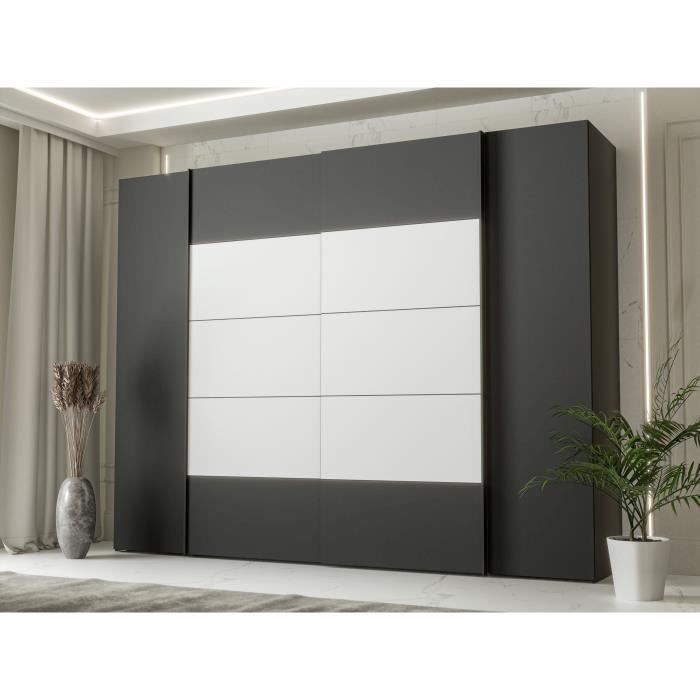 Armoire - Noir / Blanc - 2 portes battantes + 2 portes coulissantes - L270,3 x P61,2 x H210,5 cm - NARAGO