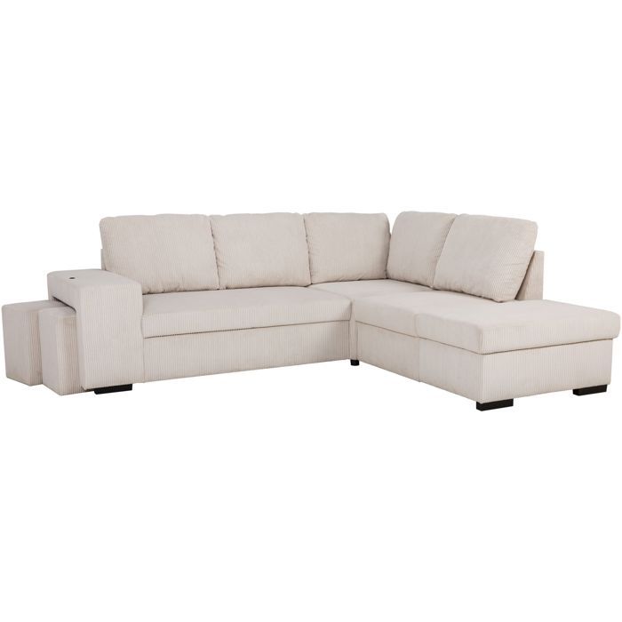 Canapé d'angle convertible réversible - 4/5 places - MITCHELL - Velours côtelé Beige - Coffre, Poufs USB