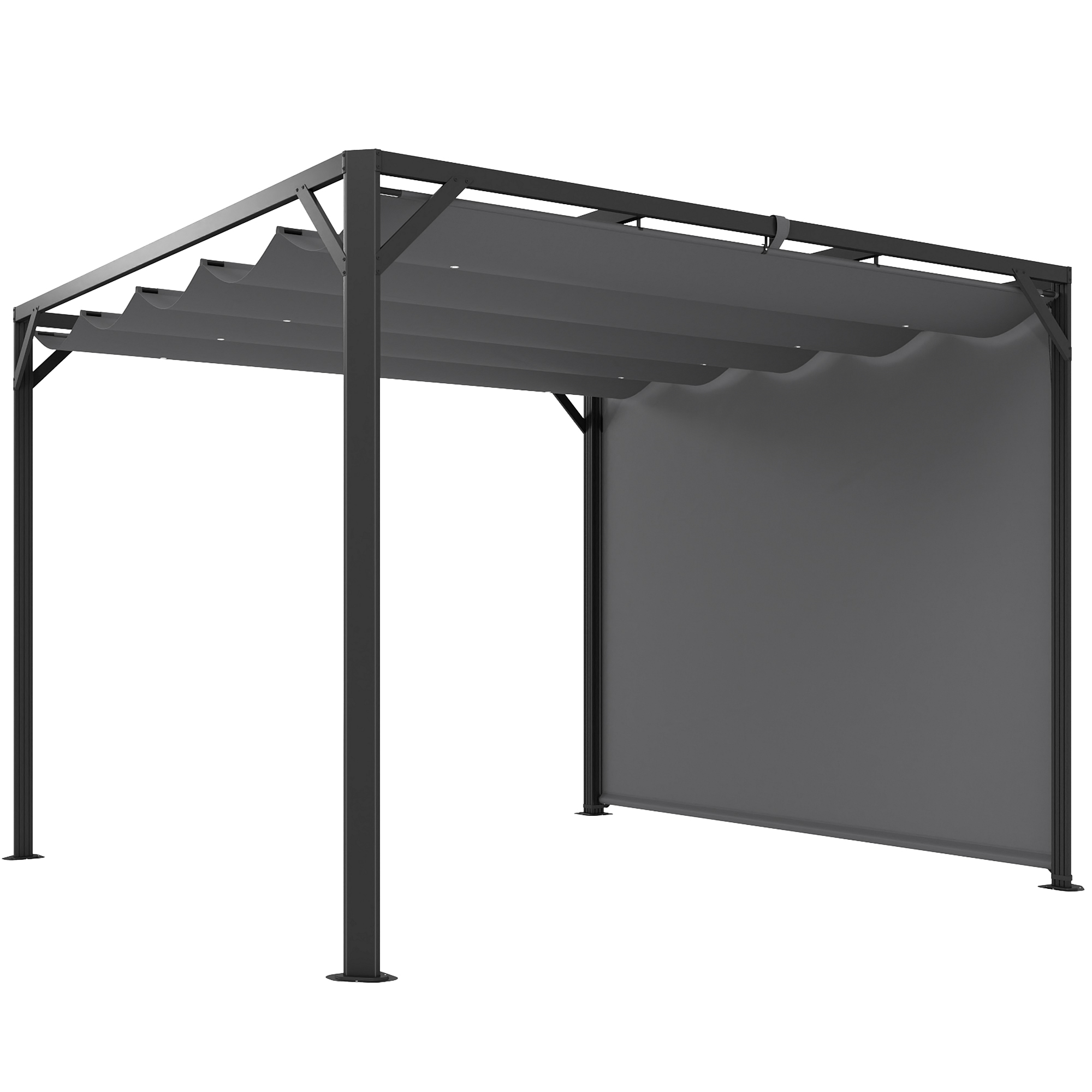 Outsunny Gazebo Pergolă cu Copertină Rulabilă de Protecție și Orificii de Drenaj, 300x300x227 cm, Gri Închis | Aosom Romania