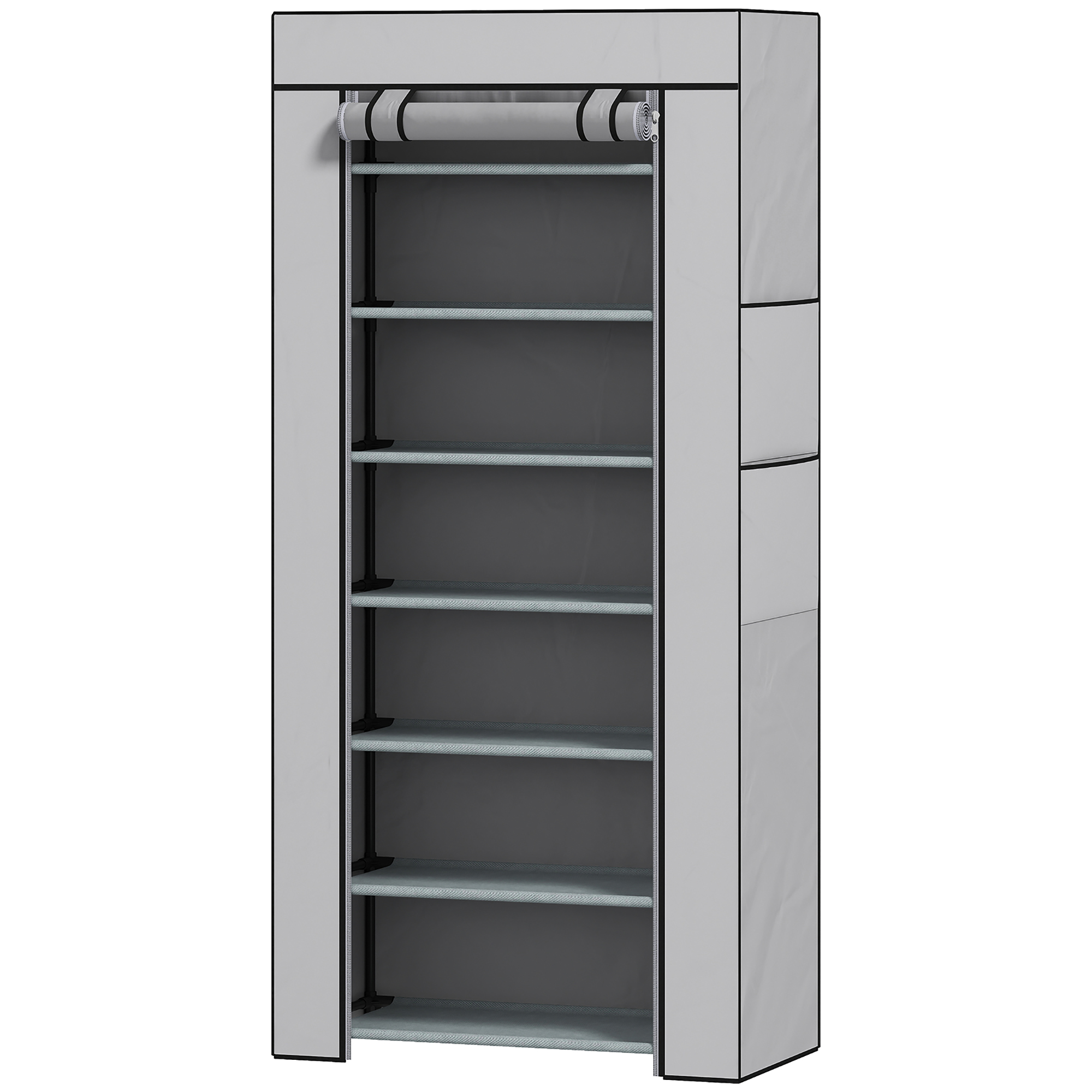 HOMCOM Schuhregal für den Eingangsbereich, 7 Ebenen, Stahl, platzsparend für 14–21 Paar mit Vliesstoff-Abdeckung, für Flur/Wohnzimmer/Korridor, 60x30x126 cm, Grau   Aosom von HOMCOM