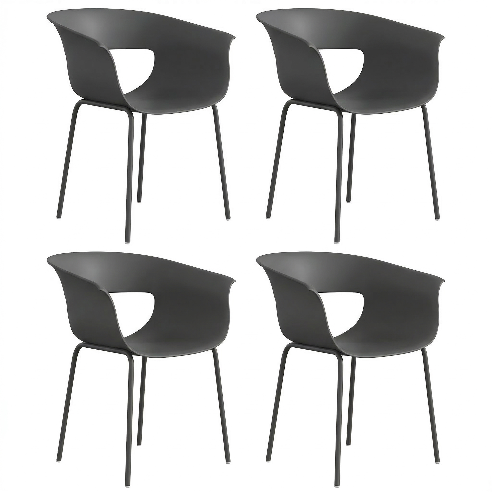 Outsunny Set de 4 Scaune de Exterior, cu Brațe, Spătar Perforat, Picioare Metalice, Gri Închis | Aosom Romania