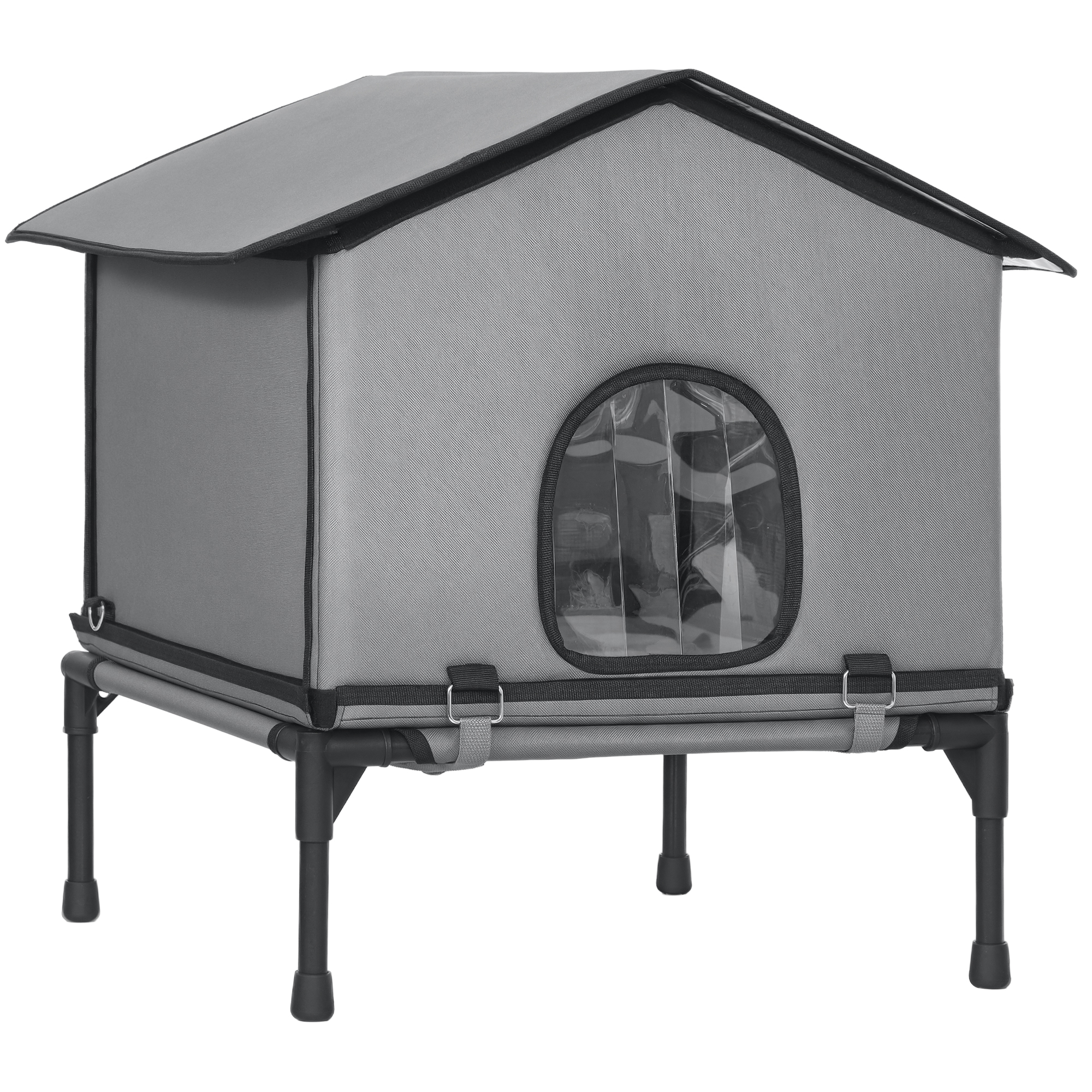 Pawhut Grey Outdoor Cat House, Waterproof Insulated Cat Kennel With Elevated Base, Foldable Feral Kitty Shelter For Kittens,