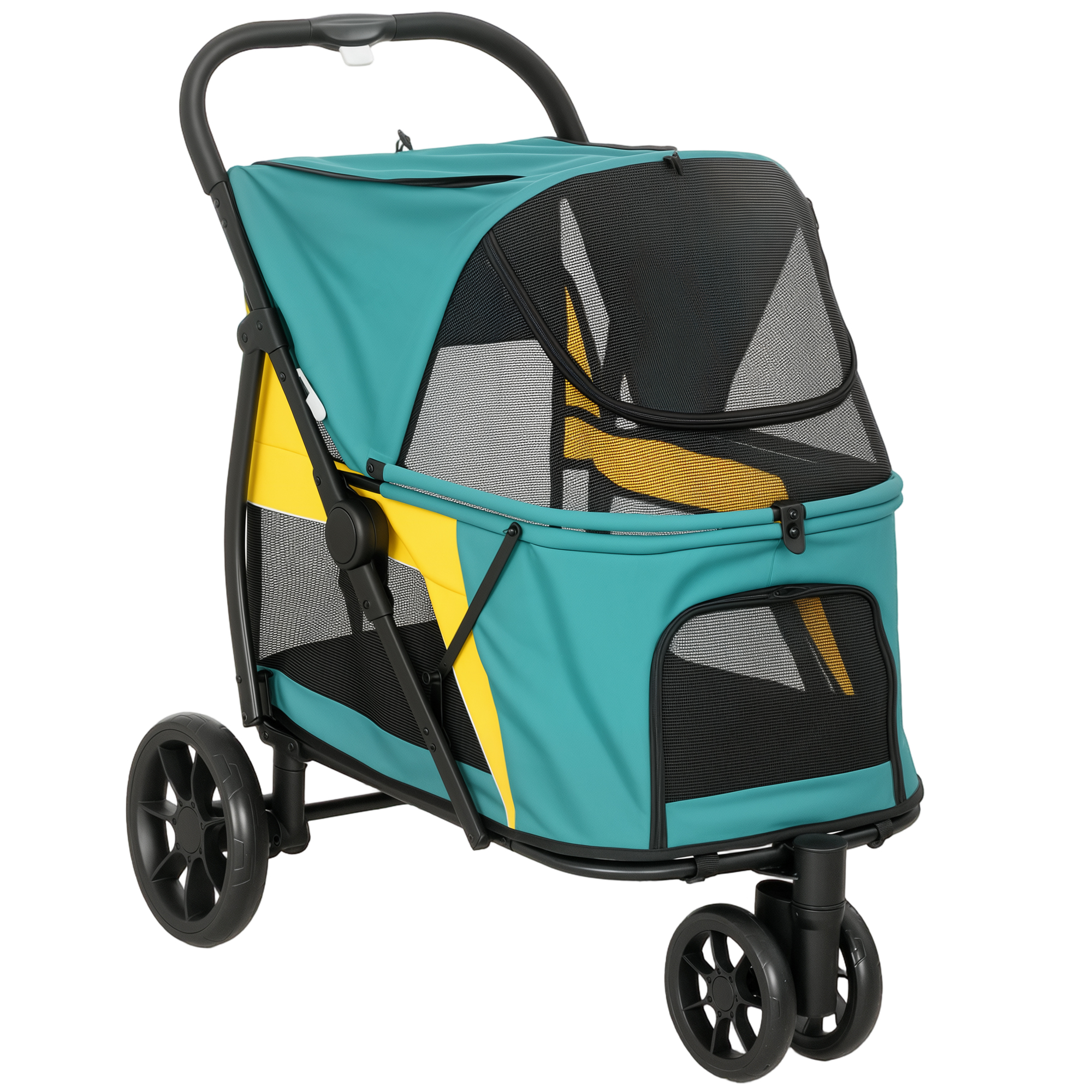 Hundewagen Faltbar Hundebuggy bis 20kg mit Kissen, Netzfenstern, Rückentasche, 92 x 63 x 95 cm Dunkelgrün