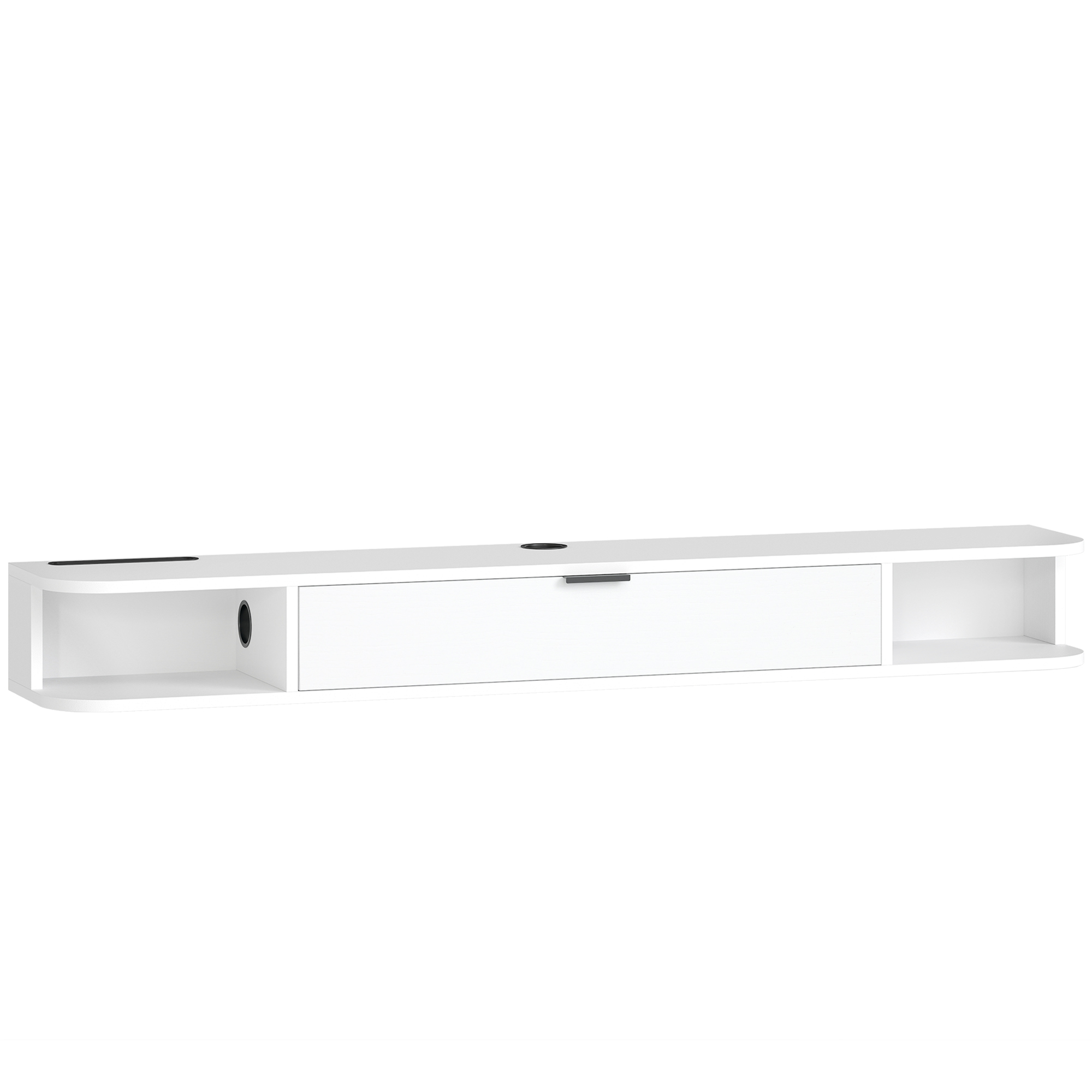 HOMCOM Wand-TV-Möbel 140 cm, Fernsehmöbel für Fernseher bis zu 152,4 cm, Klappschublade, 2 offene Regale und Kabeldurchlass, Wand-TV-Bank für Wohnzimmer, Weiß   Aosom