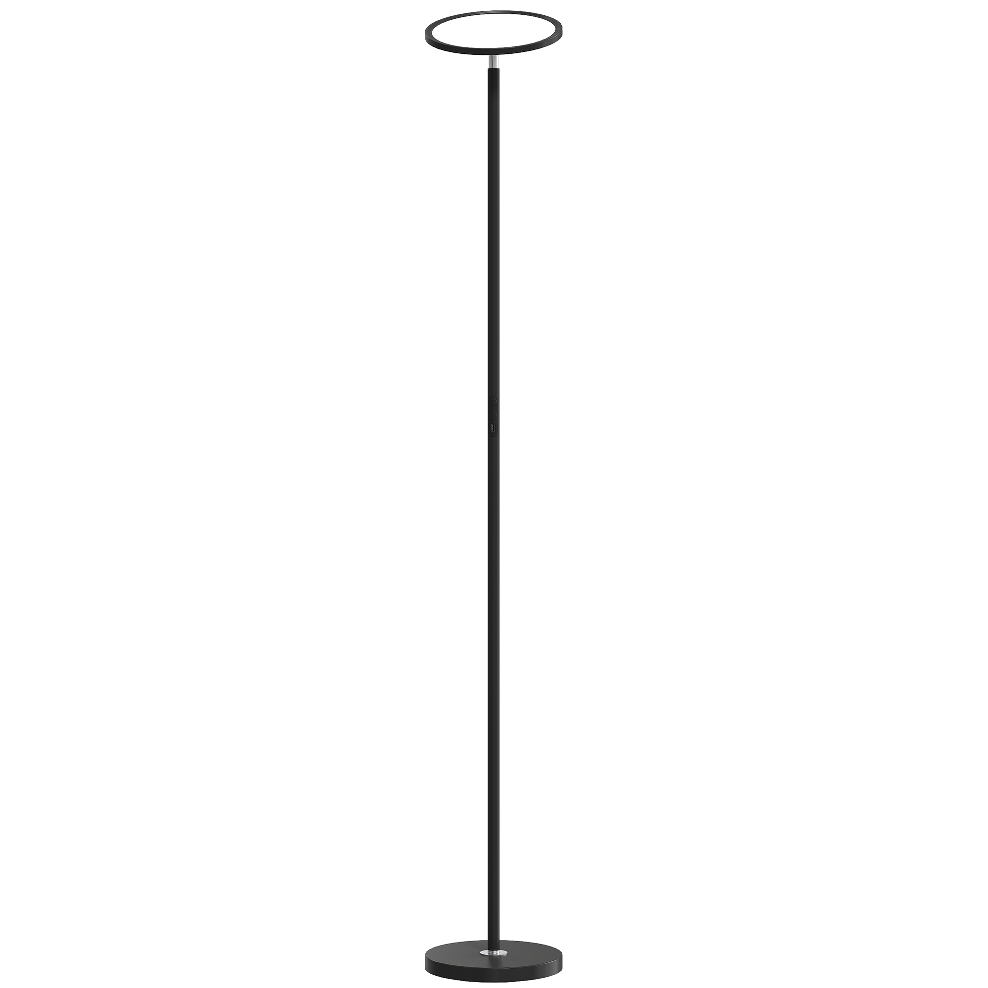 Homcom Black Uplighter Floor Lamp With Tuya App And Music Sync, Standing Lamp With Adjustable Head For Living Room Bedroom,
