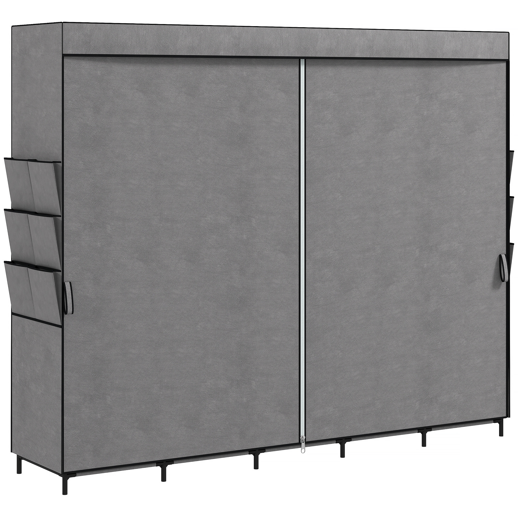 HOMCOM Stoffkleiderschrank, Kleiderschrank mit 5 Stangen, 5 Regalen, 6 Seitentaschen, Reißverschluss, Stahlrahmen, für Schlafzimmer, kleiner Raum, 212x45x167 cm, Grau Aosom