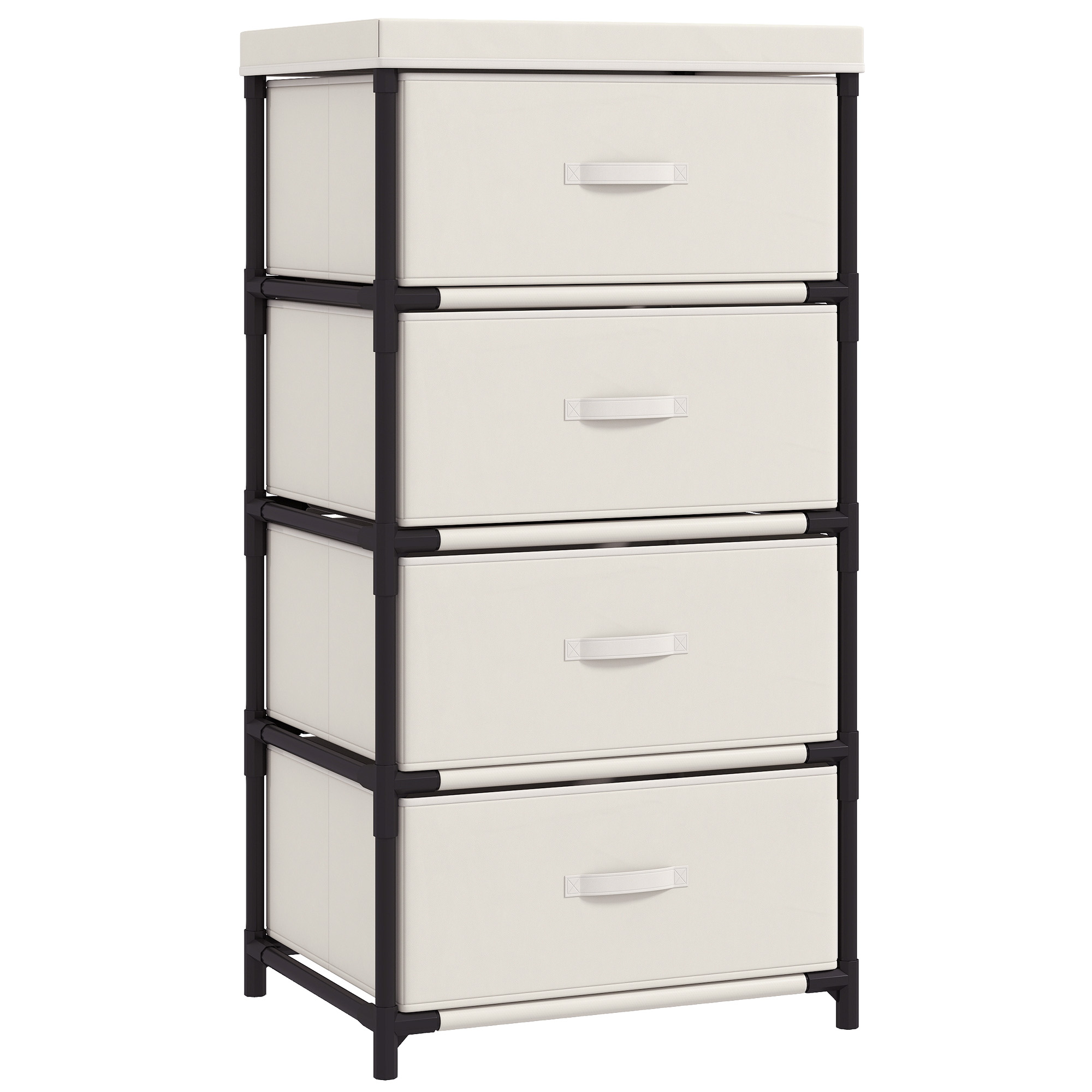 HOMCOM Kommode mit 4 Stoffschubladen, Schlafzimmerkommode, Stahlrahmen, Schneller Aufbau, Schubladenschrank für Wohnzimmer, Büro, Ankleidezimmer, Beige Aosom