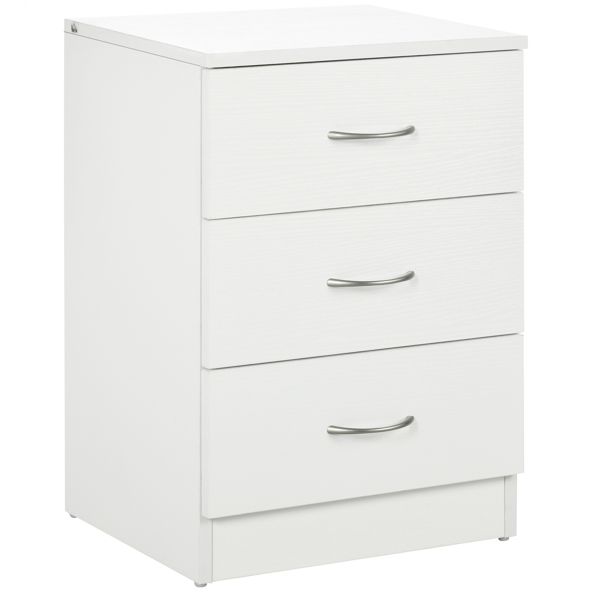 HOMCOM Table de chevet 3 tiroirs, poignées en aluminium, design anti-basculement, 40x35x58 cm, Blanc