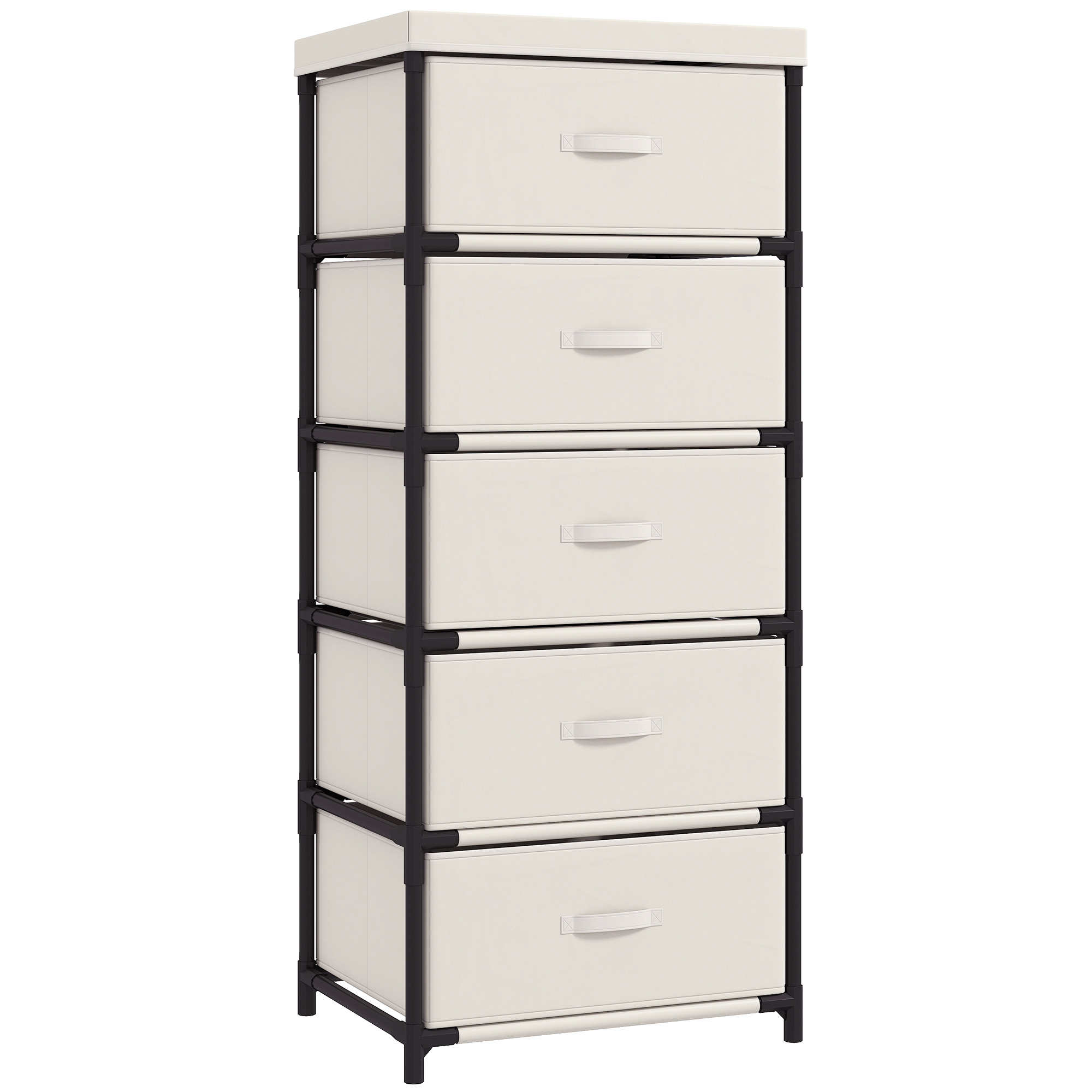 HOMCOM Kommode mit 5 Stoffschubladen, Schlafzimmerkommode, Stahlrahmen, Schnellmontage, Schubladenkommode für Wohnzimmer, Büro, Ankleidezimmer, Beige Aosom